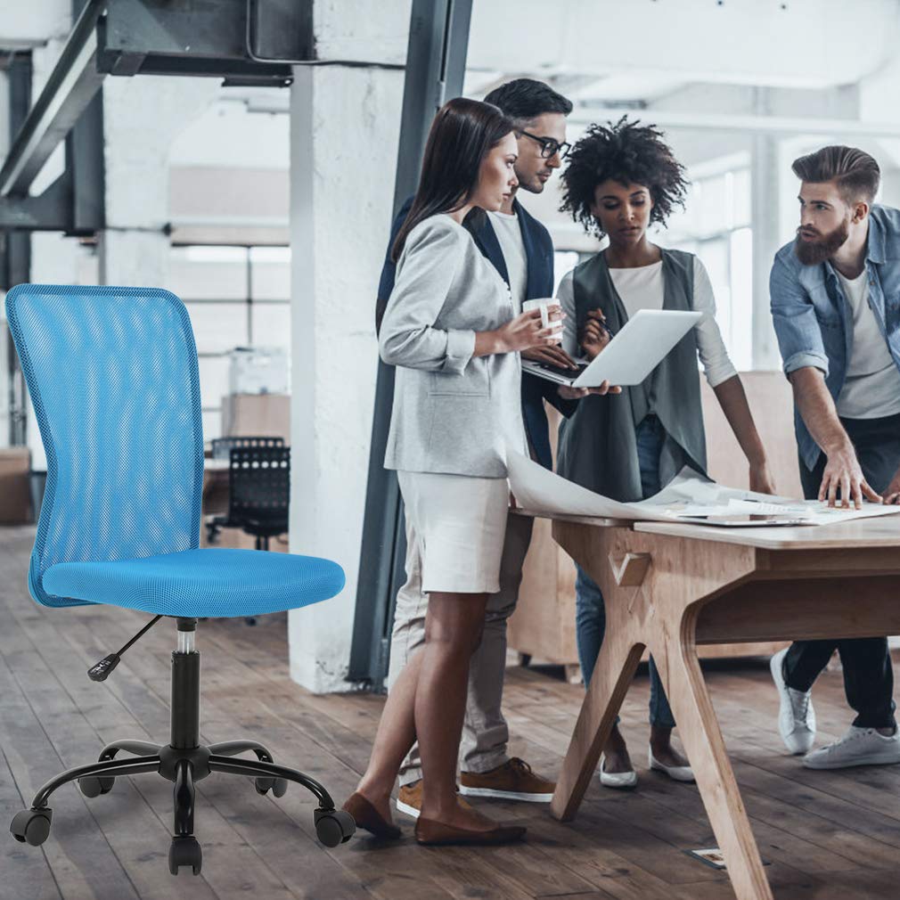 BestMassage Ergonomic Office Chair - Breathable Mesh Computer Chair with Lumbar Support, Armless Swivel Rolling Executive Chair for Back Pain Relief - Set of 4 Blue Chairs - Perfect for Home Office, Gaming & Workspaces