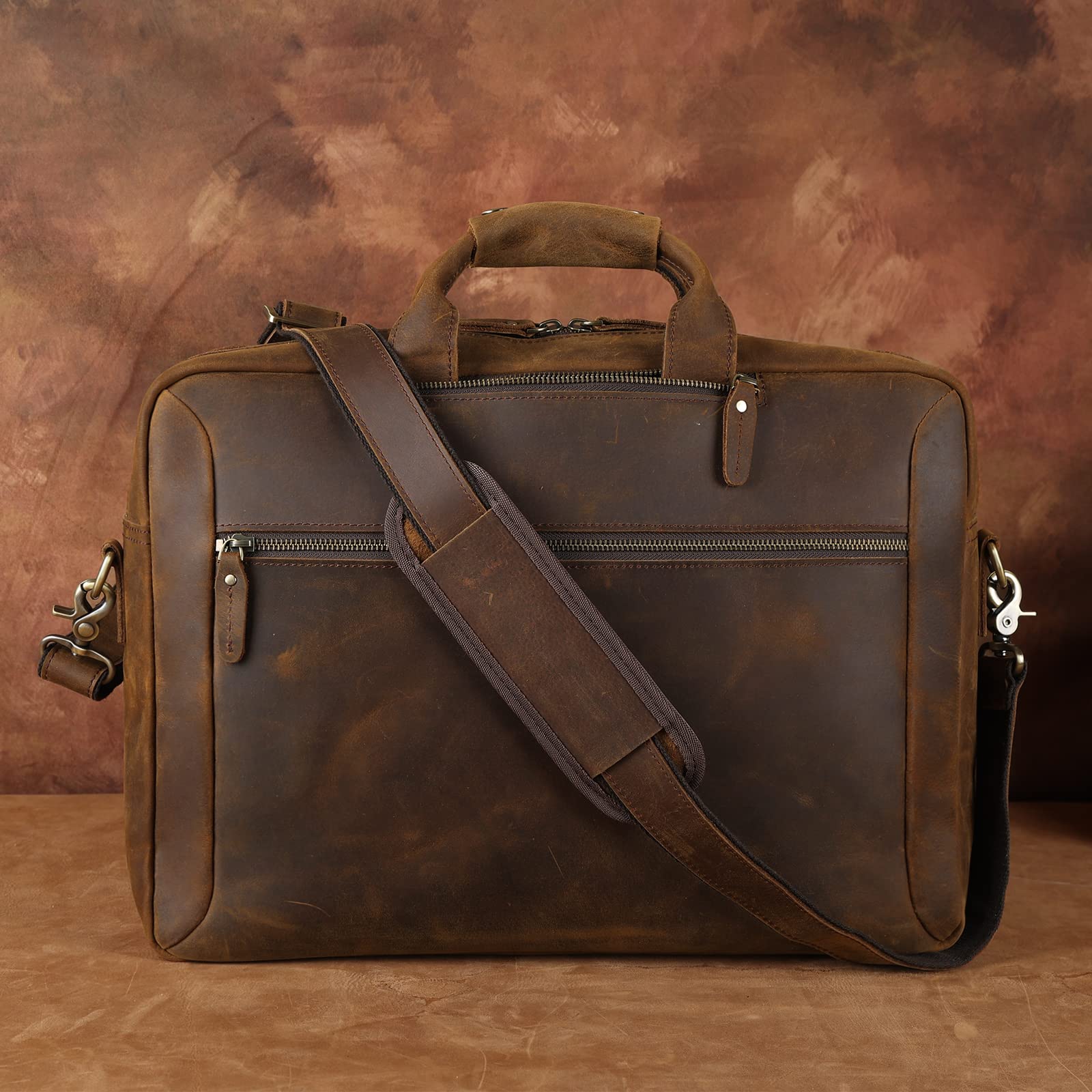 TIDING Genuine Leather 15.6 Inch Laptop Backpack - Convertible Business Briefcase & Crossbody Shoulder Messenger Bag for Men & Women (Brown) - Perfect for Office, Travel, and College Use