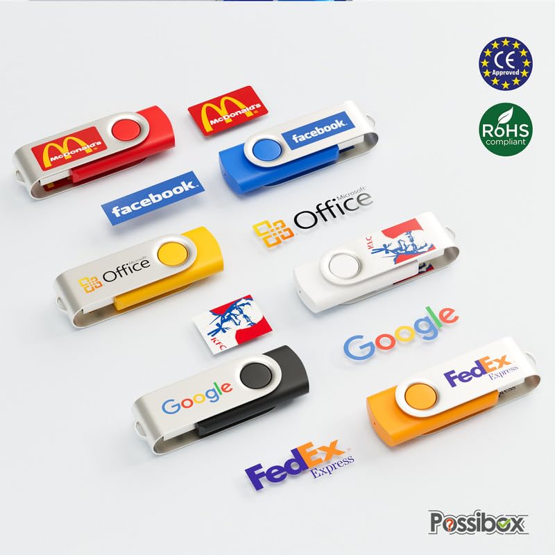 Custom Logo Swivel USB Flash Drive 2GB - Bulk USB 2.0 Memory Stick 100 Pack - Promotional Giveaways for Business Events, Trade Shows & Corporate Gifts