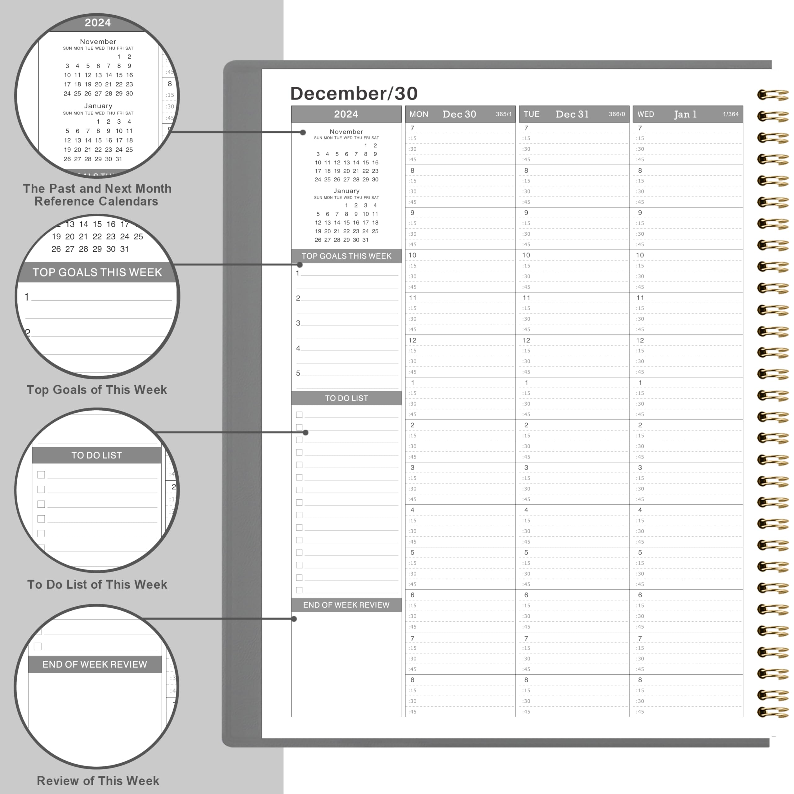2025 Weekly Appointment Book Planner - Jan 2025 to Dec 2025 Daily/Hourly Organizer with Tabs, 15-Minute Time Slots, 8.26