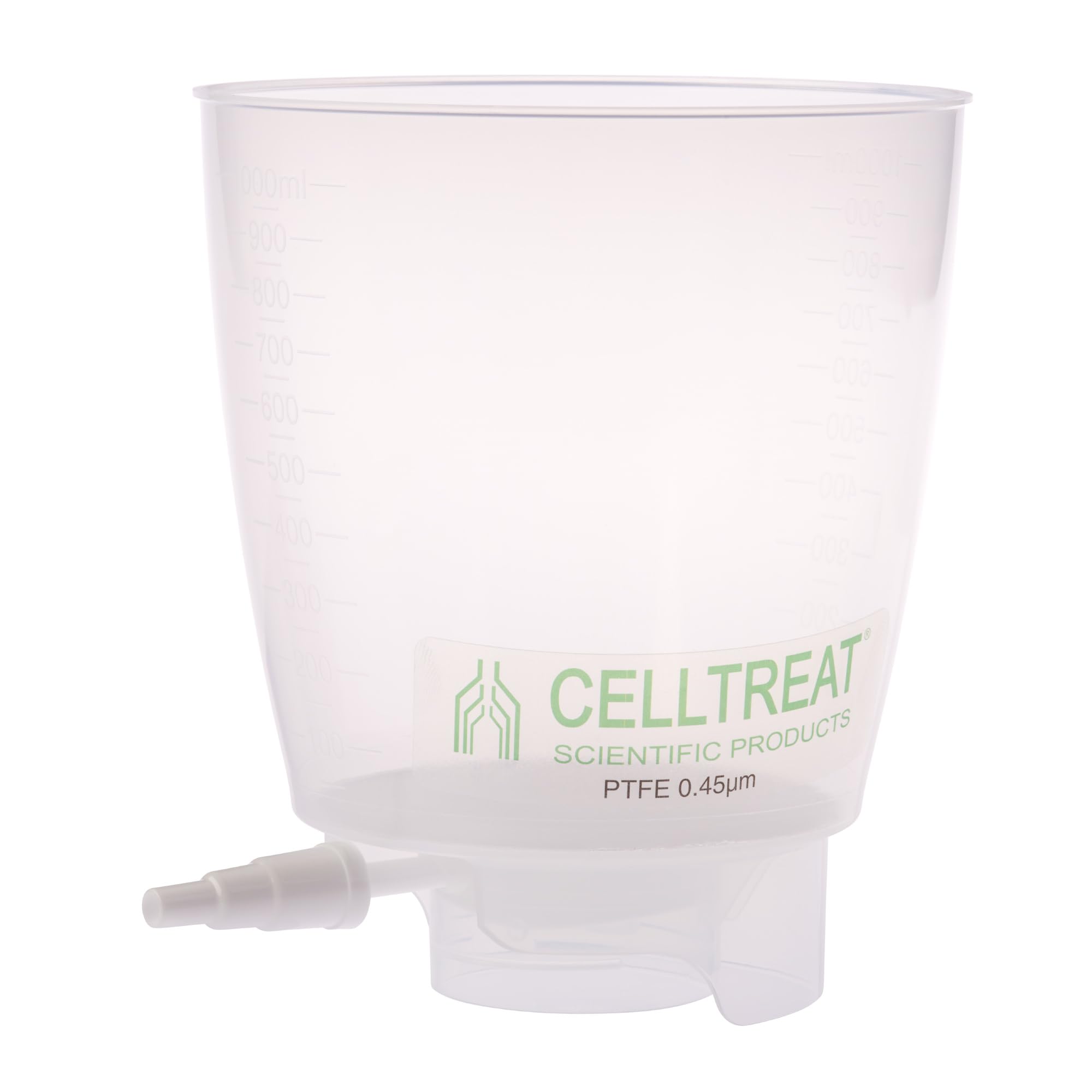 CELLTREAT 229726 1000 mL Bottle Top Filter, PTFE Membrane 0.45 Micron, 90 mm Diameter, Non-Sterile Polypropylene Housing - Case of 12 Pack | Laboratory Filtration for HPLC, Solvent Sterilization & Sample Preparation