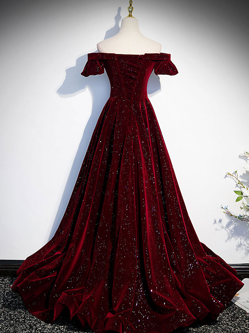 Elegant Burgundy Velvet Long Prom Dress for Women - Formal Evening Gown for Homecoming, Ball, and Special Occasions