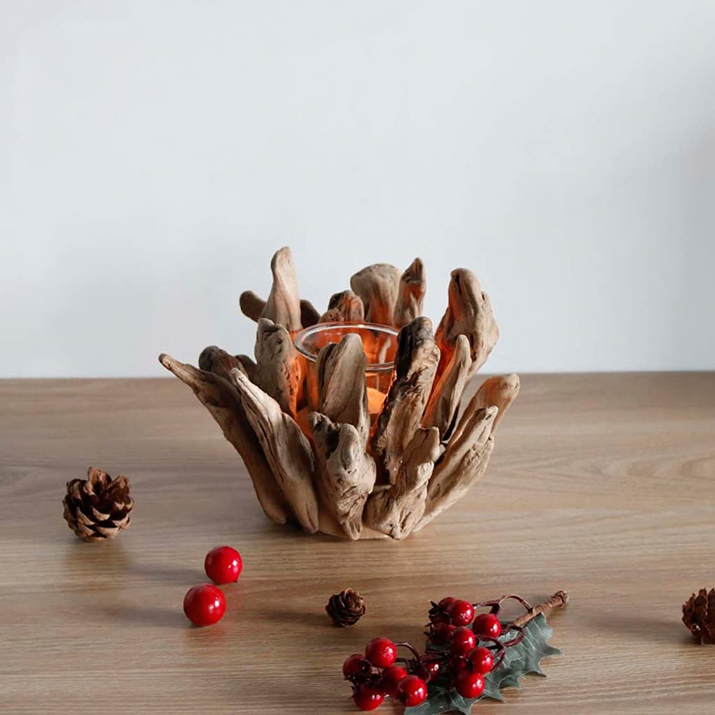 Nordic Style Wooden Candle Holder with Glass - 20×13.5cm Brown Home Decor for Dining Table, Romantic Dinner, Wedding Centerpiece & Photo Props - Perfect Gift for Housewarming & Holiday Decorations