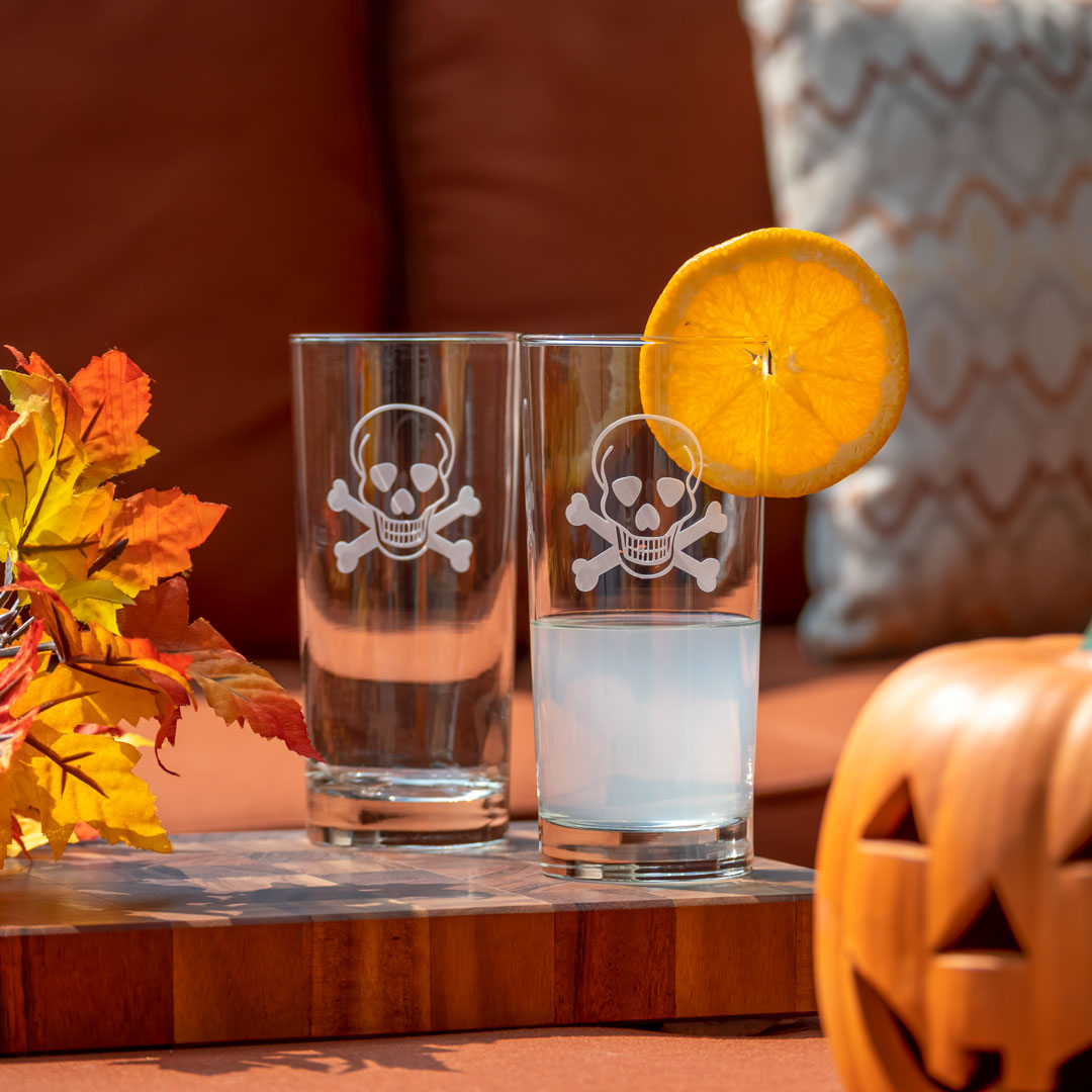 Skull and Crossbones 15oz Cooler Highball Glass - 12 Pack Set | Durable Barware for Cocktails, Beer & Parties - Perfect for Halloween, Themed Events & Home Bars
