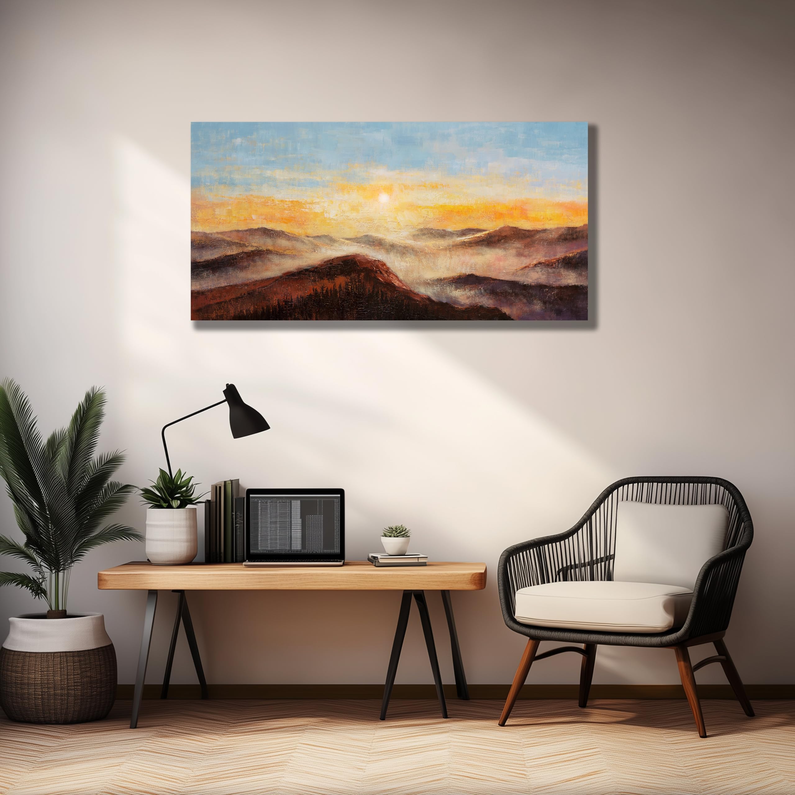 Belmrxne Mountain Wall Art - Pink and Black Aesthetic Wall Decor Print for Living Room, Bedroom, Dining Room & Office - 20x40 Inch Home Decoration | Perfect for Modern, Boho & Scandinavian Interior Design Styles