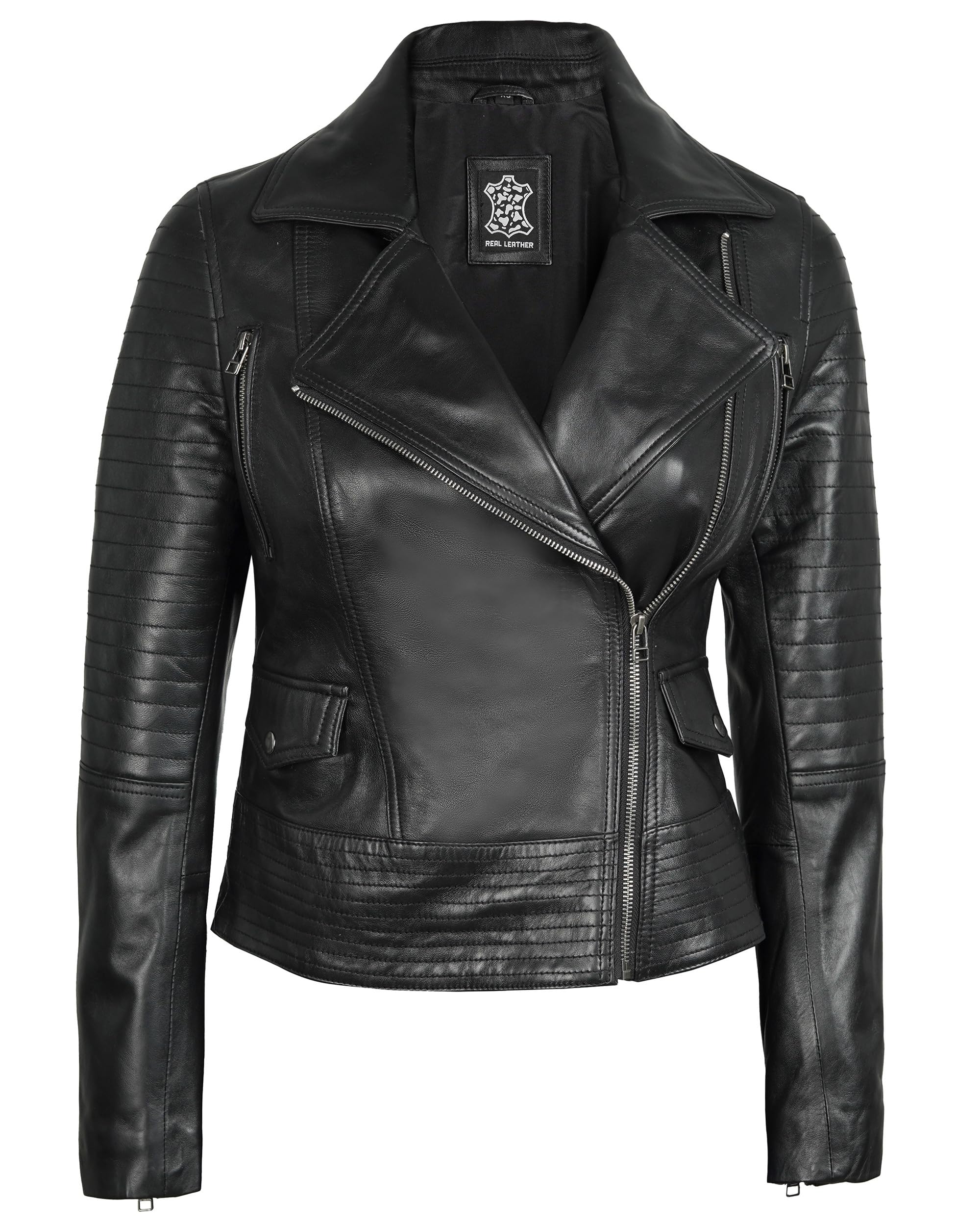 Decrum Women's Asymmetrical Real Lambskin Leather Jacket - Stylish Biker Jacket for Women | Perfect for Motorcycle Riding, Night Out & Fashion Statement