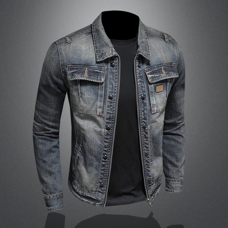 Men's Denim Jacket - Classic Blue Jean Jacket with Lapel & Zipper for Spring & Autumn | Casual Outerwear for Everyday Wear, Date Nights & Weekend Outings