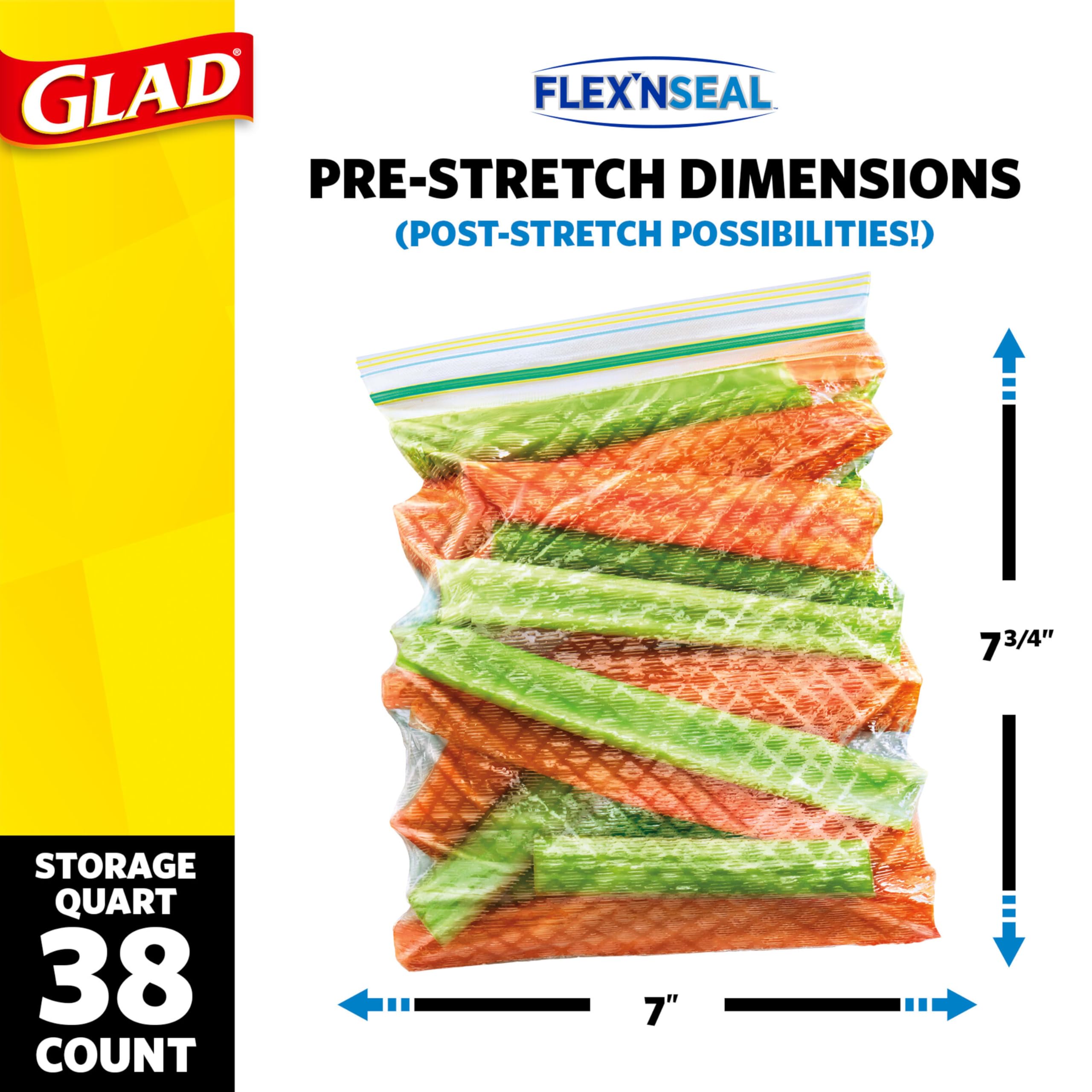 Glad Flex'N Seal Quart Food Storage Plastic Bags - 38 Count (Package May Vary) | Airtight Freshness for Leftovers, Meal Prep & Snacks | Perfect for Home, Office & Picnics