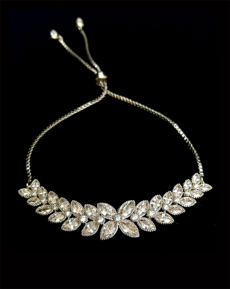 Violet Crystal Flower Adjustable Bridal Bracelet - New Arrival Exclusive at Kezani | Perfect for Weddings, Prom, and Special Occasions