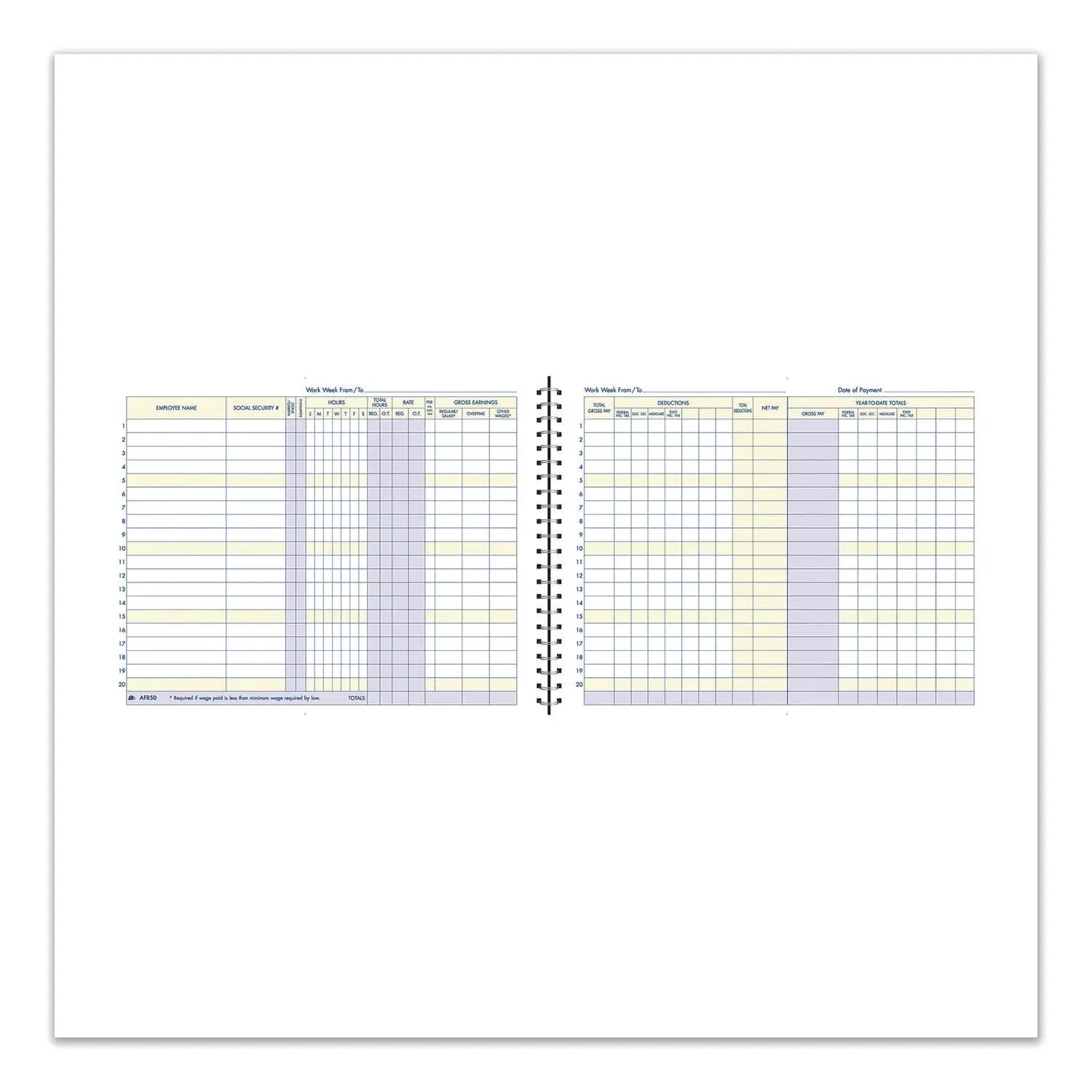 Adams® Weekly Payroll Record Book for 20 Employees - 36 Columns, Two Page Spread, 8.5 x 11 Sheets, 56 Pages, Royal Blue Cover - Perfect for Small Business Payroll Tracking & Accounting Management