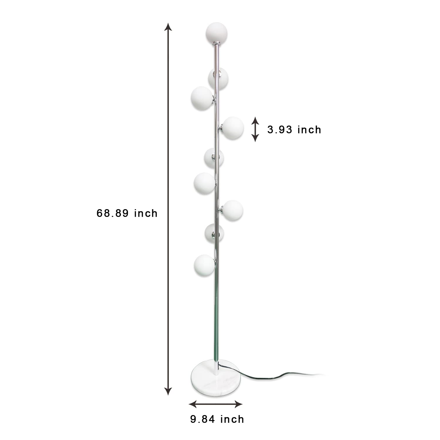 Modern Creative Floor Lamp with 9 LED Bulbs - Chrome Finish Globe High Pole Standing Tree Lamp for Living Room, Bedroom & Office | Perfect for Reading, Relaxing & Home Decor