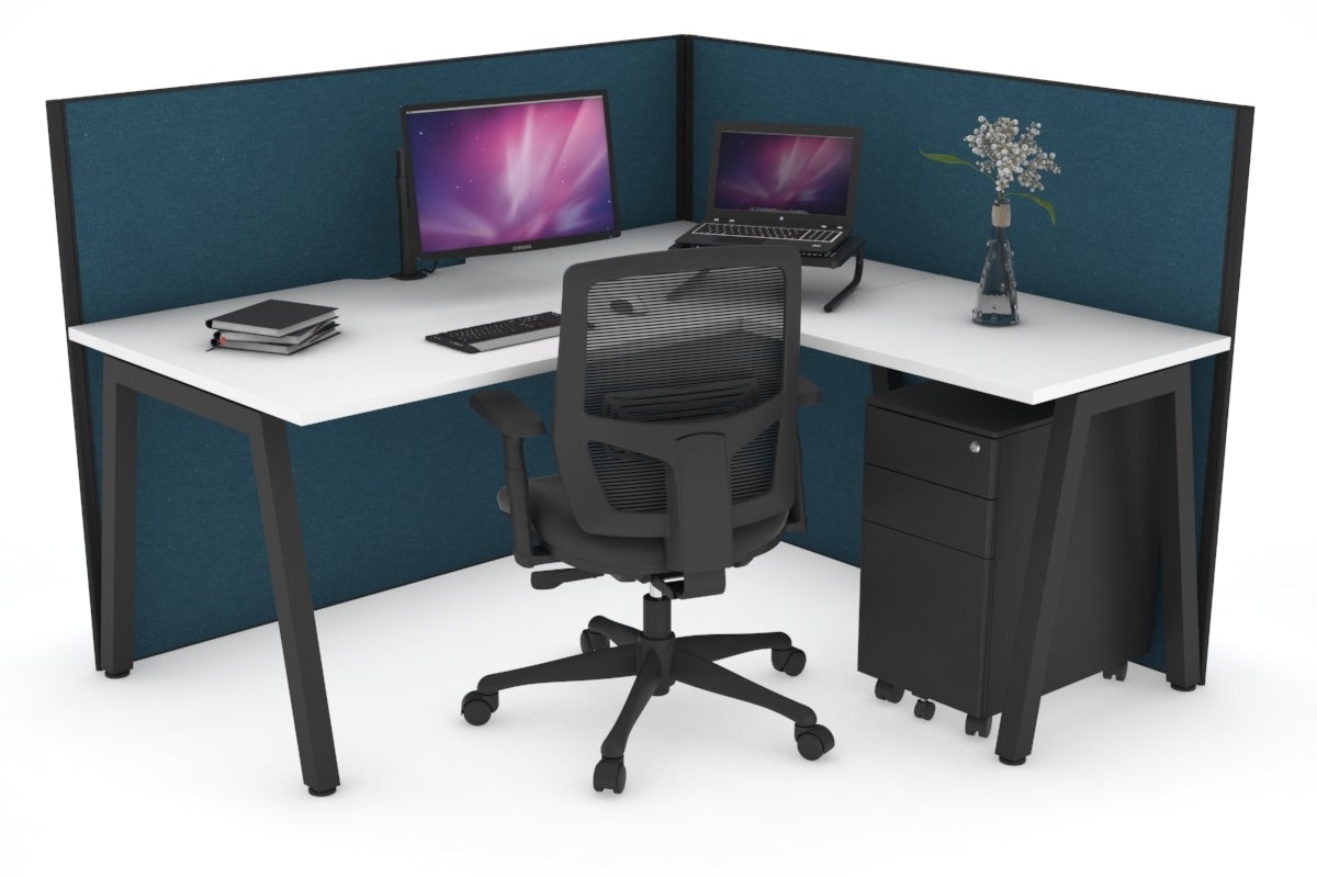 Horizon Quadro A Legs L-Shaped Corner Office Desk - 1600L x 1800W with Cable Management | Modern Home Office & Gaming Setup for Small Spaces