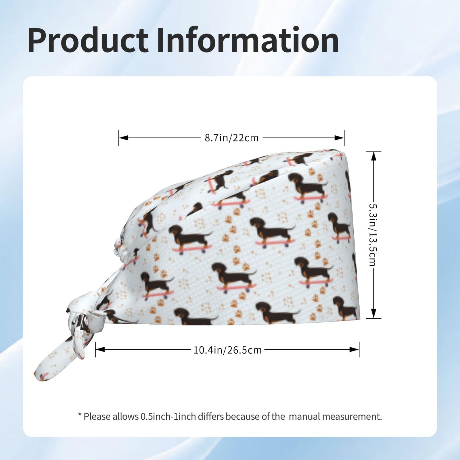 Stylish Dachshund on Skateboard Scrub Caps for Women & Men - Black Surgical Nurse & Dental Hats with Ponytail Hole - Perfect for Hospitals, Clinics & Medical Professionals