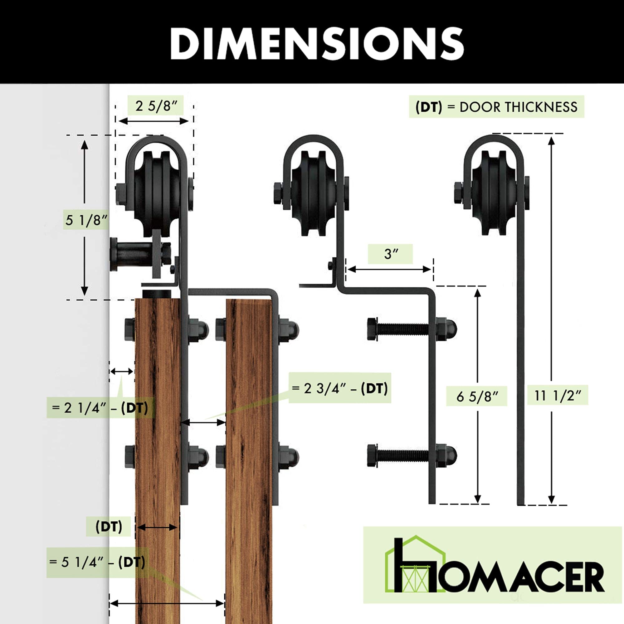 Homacer Black Rustic Single Track Bypass Sliding Barn Door Hardware Kit - 6.6ft Flat Track for Double Doors with Classic Rollers | Perfect for Farmhouse, Loft & Industrial Style Home Decor