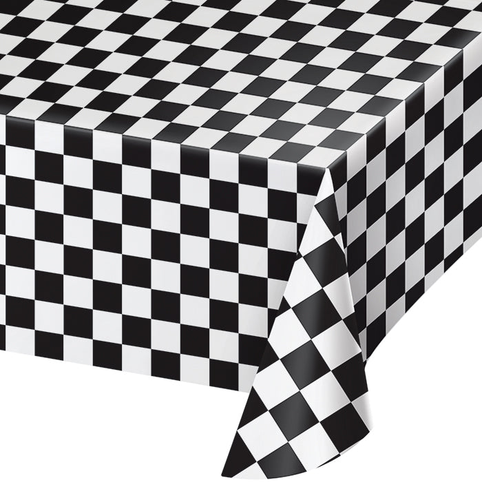 12-Pack Black Checkered Plastic Table Covers - Disposable Party Tablecloths for Picnics, BBQs, and Outdoor Events