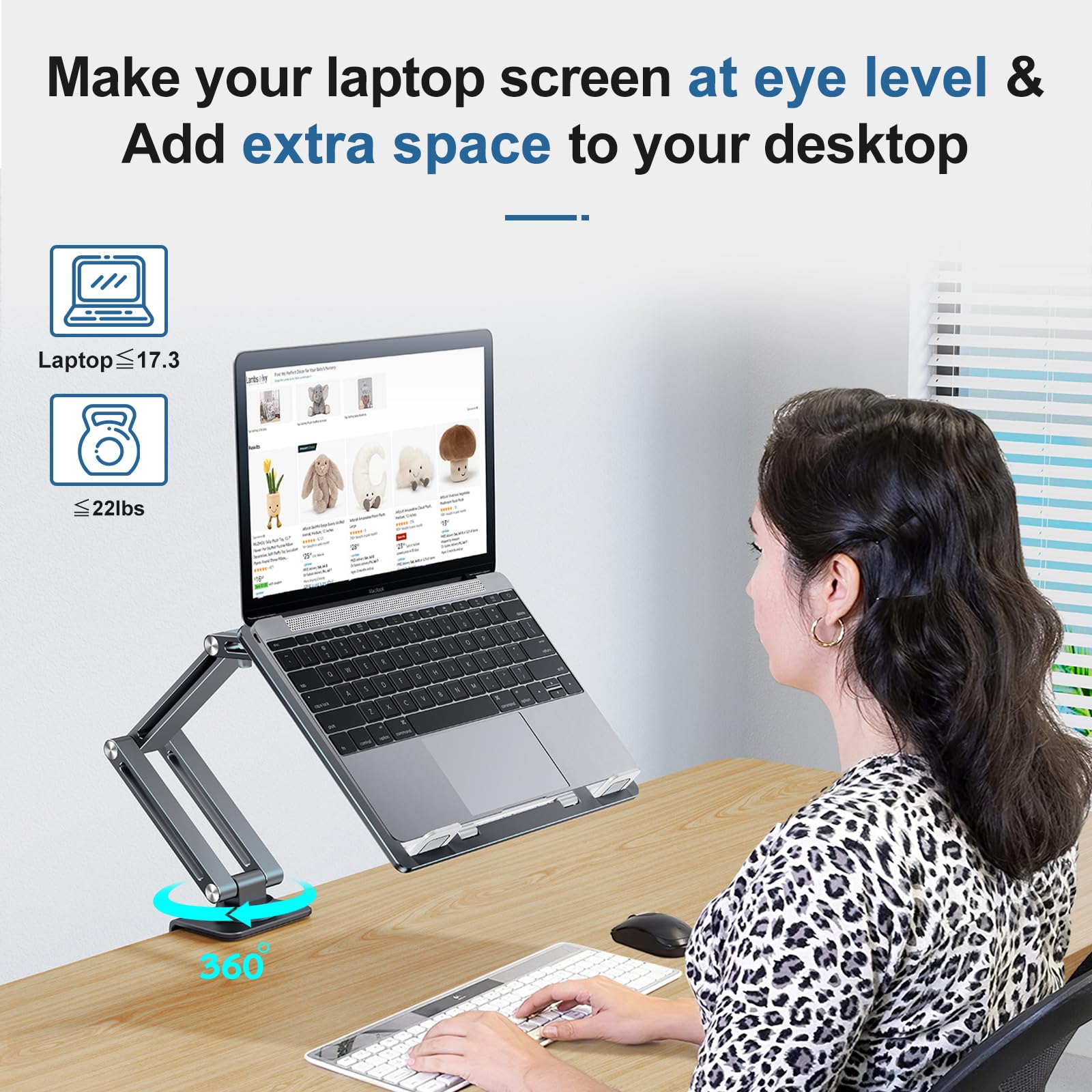 Adjustable 360° Rotating Aluminum Laptop Mount for Desk - Foldable Laptop Stand Holder Fits 11-17 Inch Laptops (Grayish Green) - Perfect for Home Office, Gaming & Workspace Ergonomics