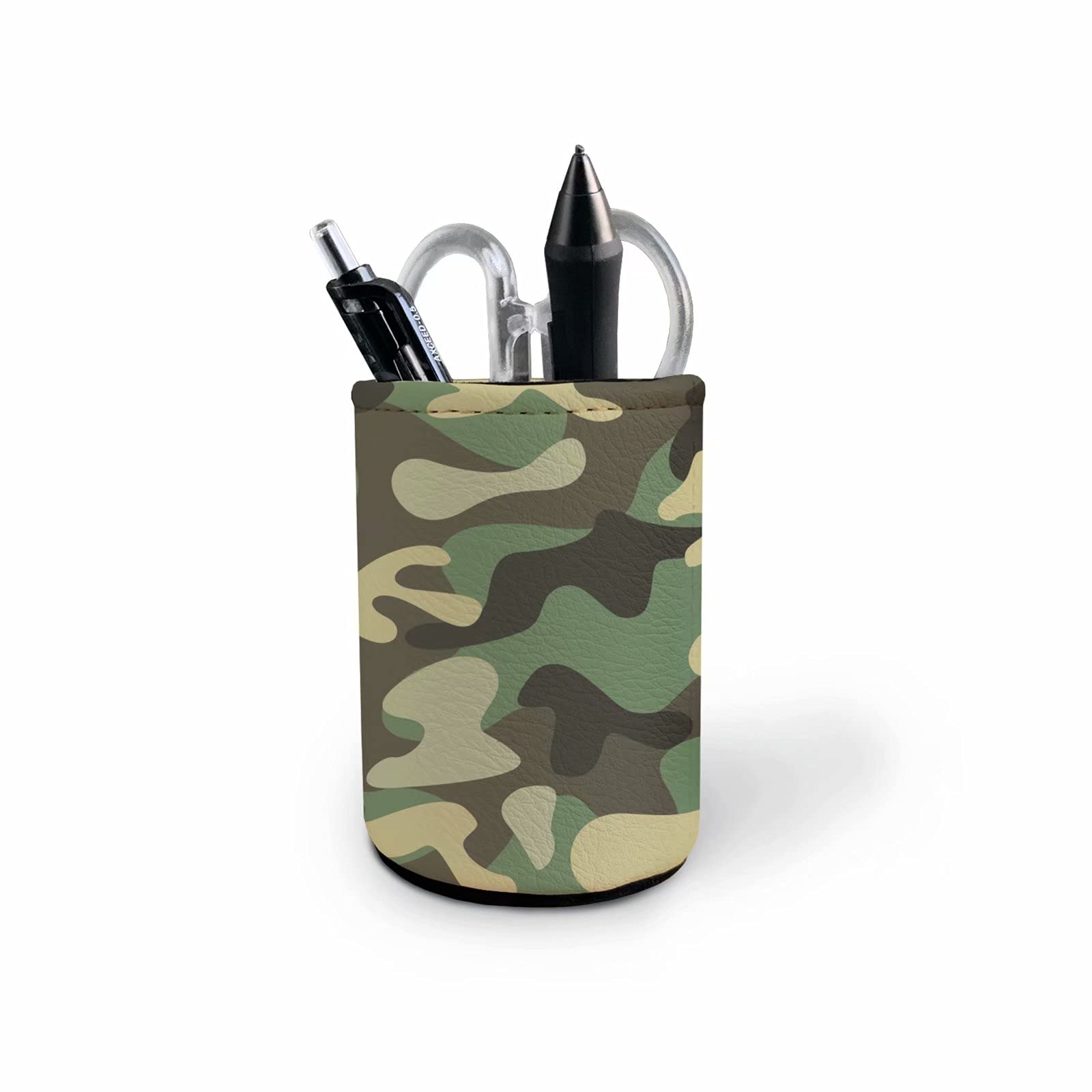 Green Camouflage Pen Holder & Pencil Organizer - Stylish Desk Accessory for Office, School & Home | Durable Pen Cup for Writing Utensils, Perfect for Workstation, Study Desk & Gift Giving