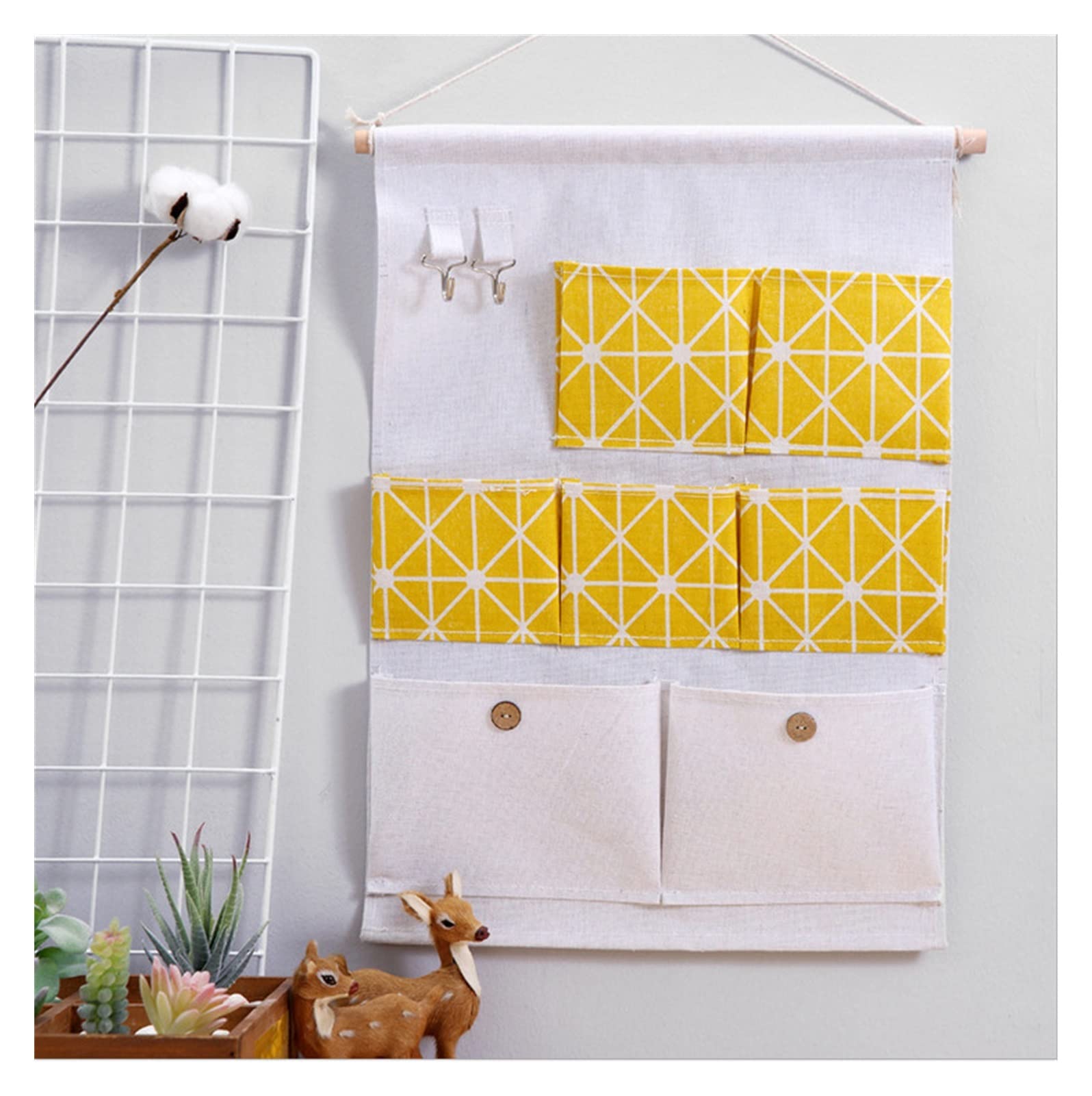 PJRYC 7-Pocket Wall Hanging Storage Organizer - Cotton Linen Door Organizer for Bedroom, Closet, Toys & Keys - Home & Office Storage Solution (Yellow) - Perfect for Small Space Organization & Decluttering