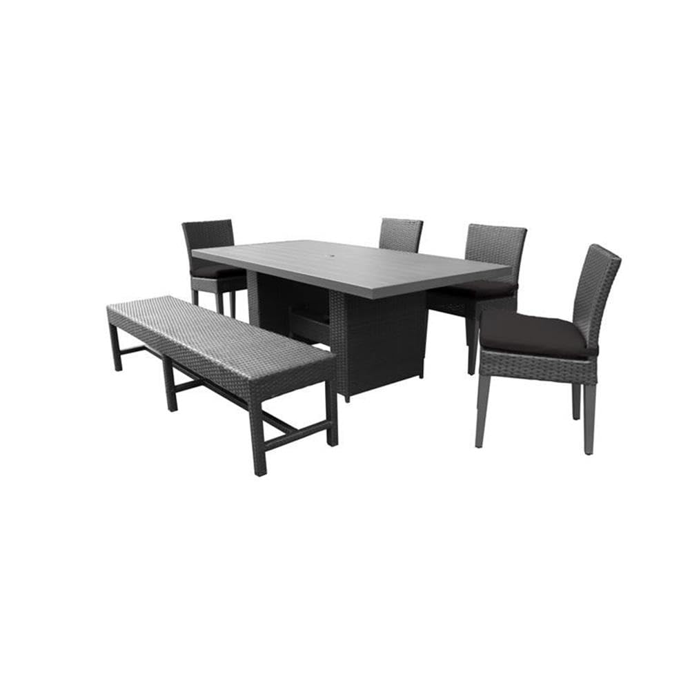 TK Classics BELLE-DTREC-KIT-4C1B-C-BLACK 5-Piece Outdoor Patio Dining Set - Black Wicker Rectangular Table with 4 Chairs & 1 Bench - Perfect for Garden, Backyard, Poolside & Terrace Dining