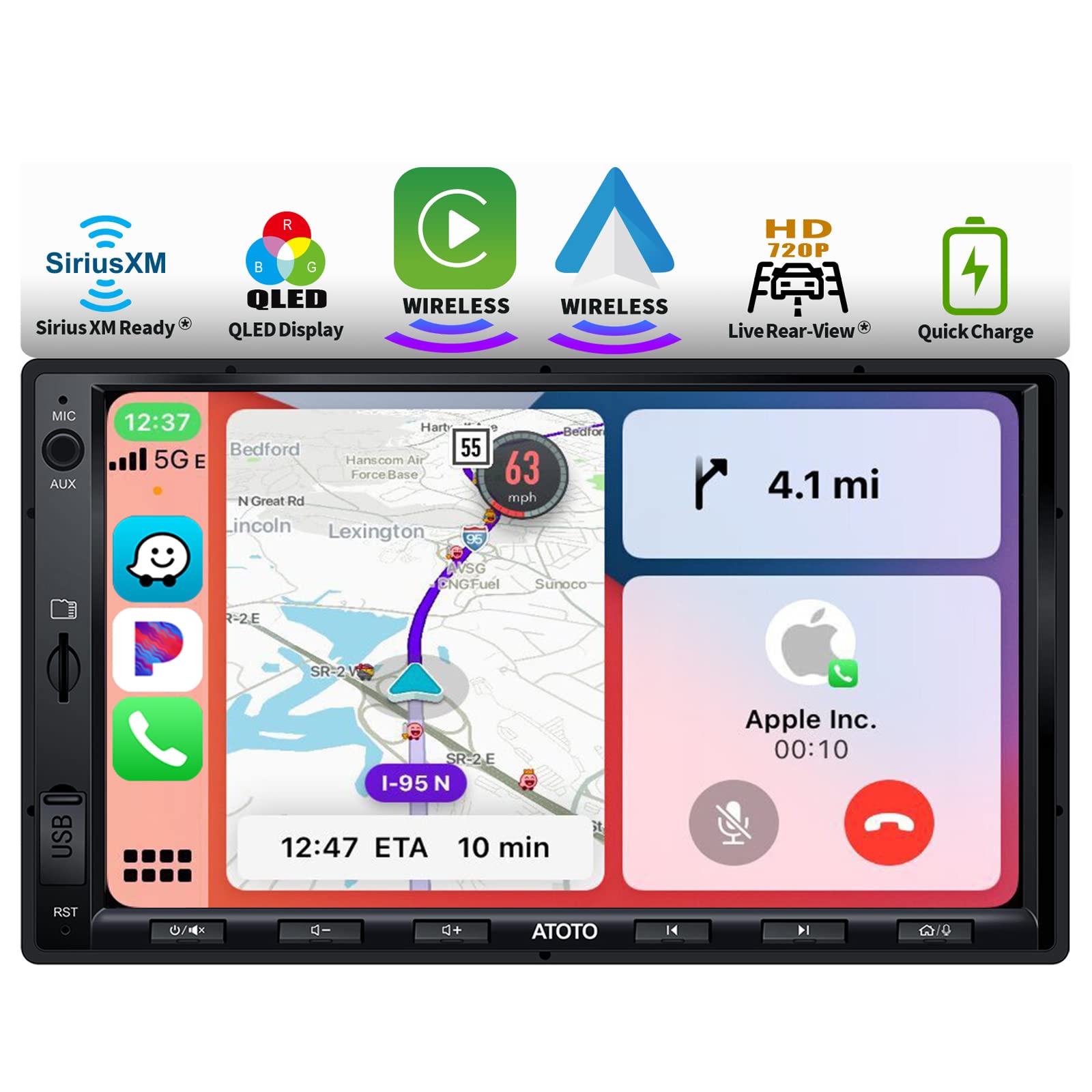 ATOTO F7 XE 7-Inch Wireless CarPlay & Android Auto Double-DIN Car Stereo with Mirror Link, Bluetooth 5.0, HD Rearview Camera, Fast Charging, QLED Touchscreen, SiriusXM Ready - Perfect for Road Trips & Daily Commute