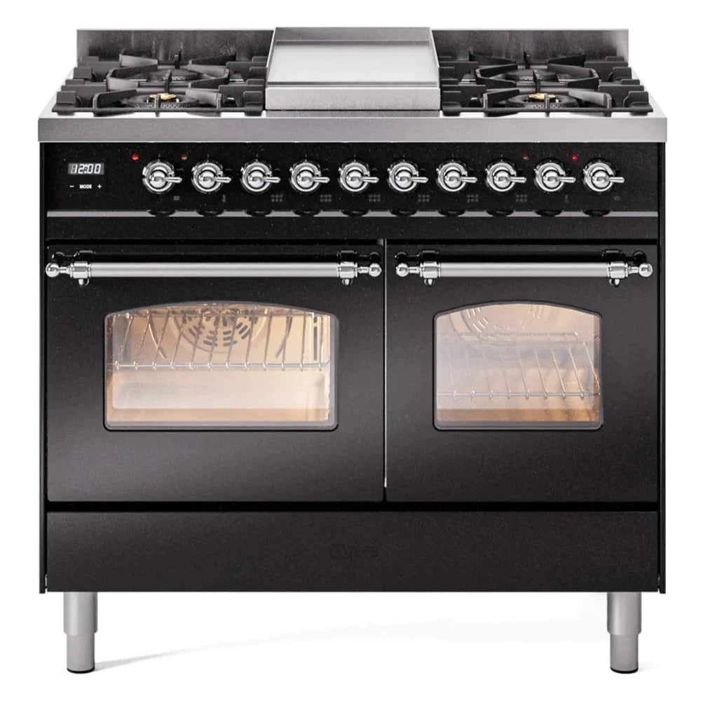 ILVE 40 Nostalgie II Series Freestanding Double Oven Dual Fuel Range - 6 Sealed Burners & Griddle - Professional Gas & Electric Range for Home Kitchen - Perfect for Baking, Roasting & Family Cooking (Model UPD40FNMP)