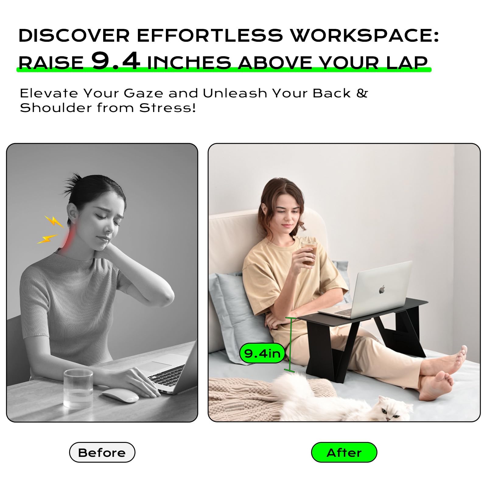 Foldable Laptop Desk for Bed & Travel - Portable Lightweight Standing Computer Table with Adjustable Height for Work, Study, Gaming & Office Use - Black Ergonomic Lap Desk by FansDreams (Standard Size)