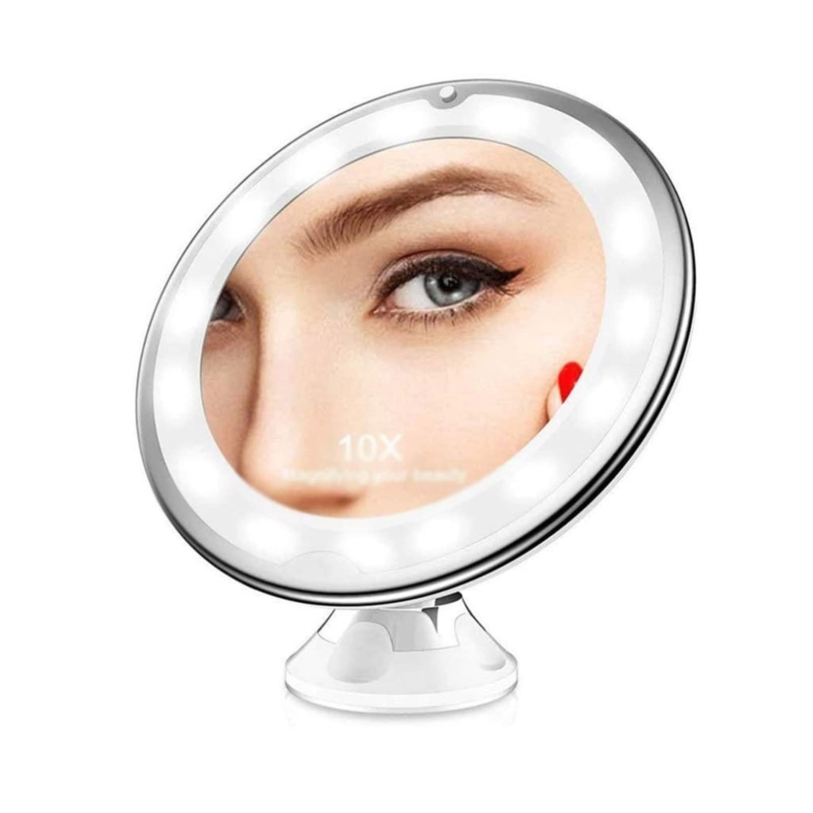 10X Magnifying LED Cosmetic Mirror with Suction Cup - Adjustable Brightness Vanity Mirror for Bathroom, Bedroom & Makeup Table - Perfect for Makeup Application, Skincare & Shaving