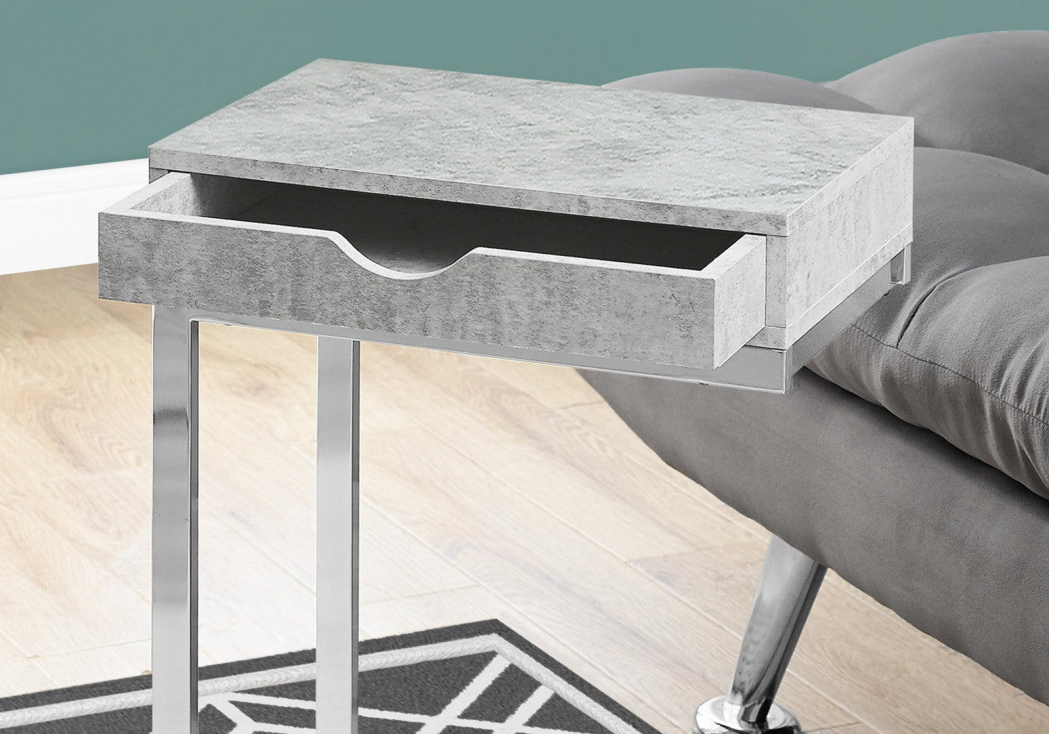 Modern Auron Side Table - Grey | Small End Table for Living Room, Bedroom & Office | Compact Nightstand with Sturdy Metal Frame & Wooden Top