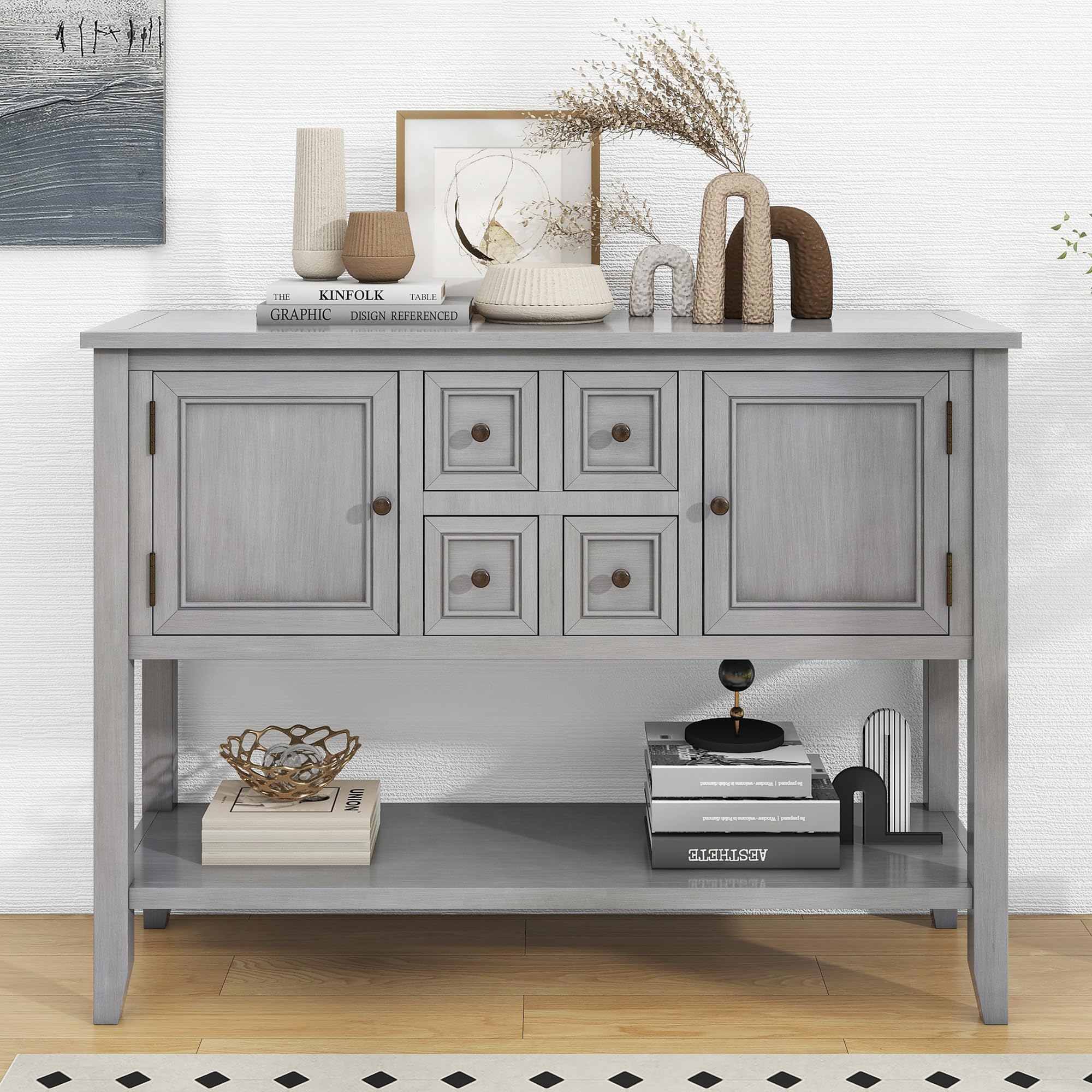Harper & Bright Buffet Table with Drawers & Cabinets - Kitchen Storage & Sideboard for Dining Room (Antique Grey)