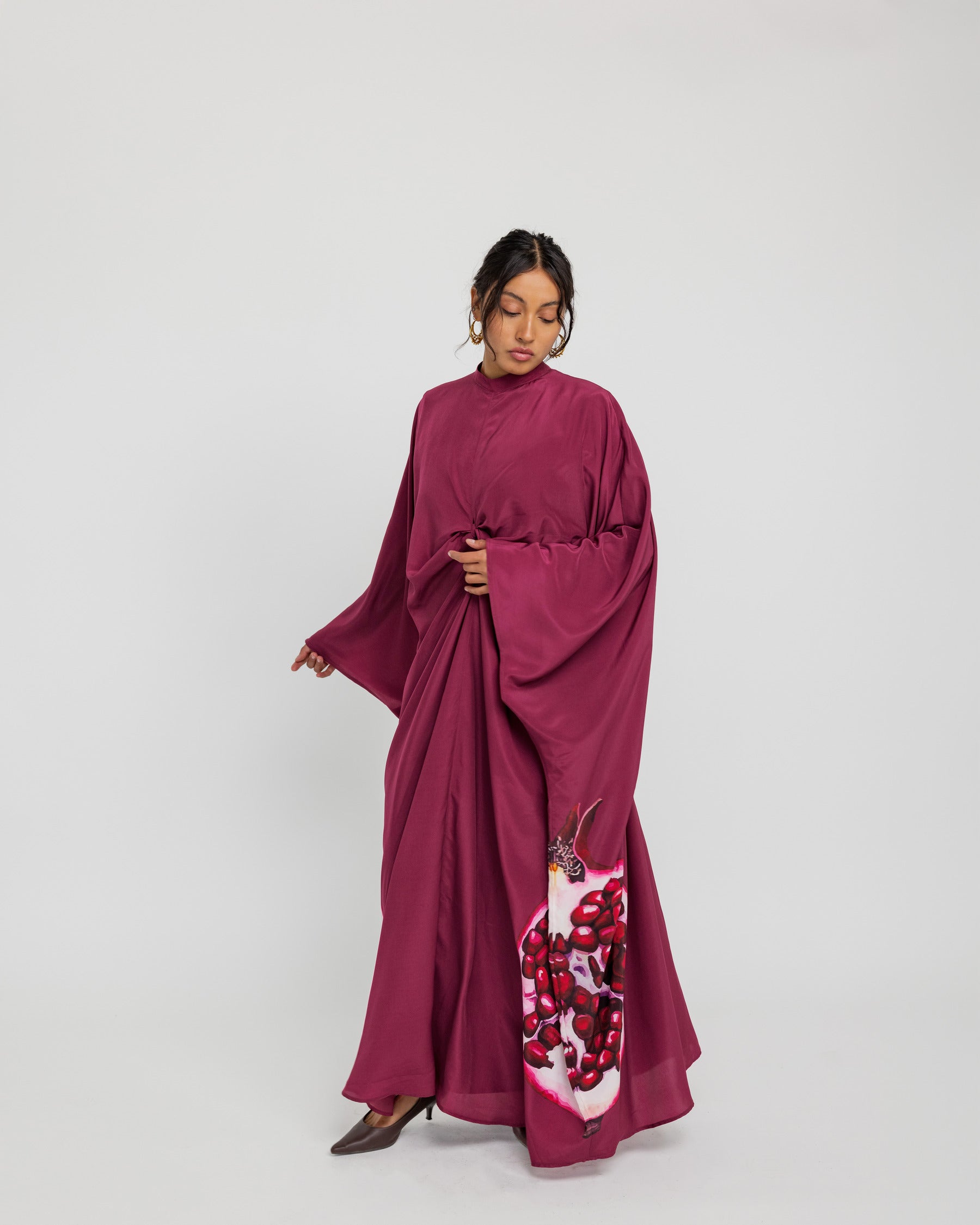 Elegant Pomegranate Draped Kaftan Dress - Boho Chic Flowy Maxi Dress for Women - Perfect for Beach Vacations, Summer Parties & Resort Wear