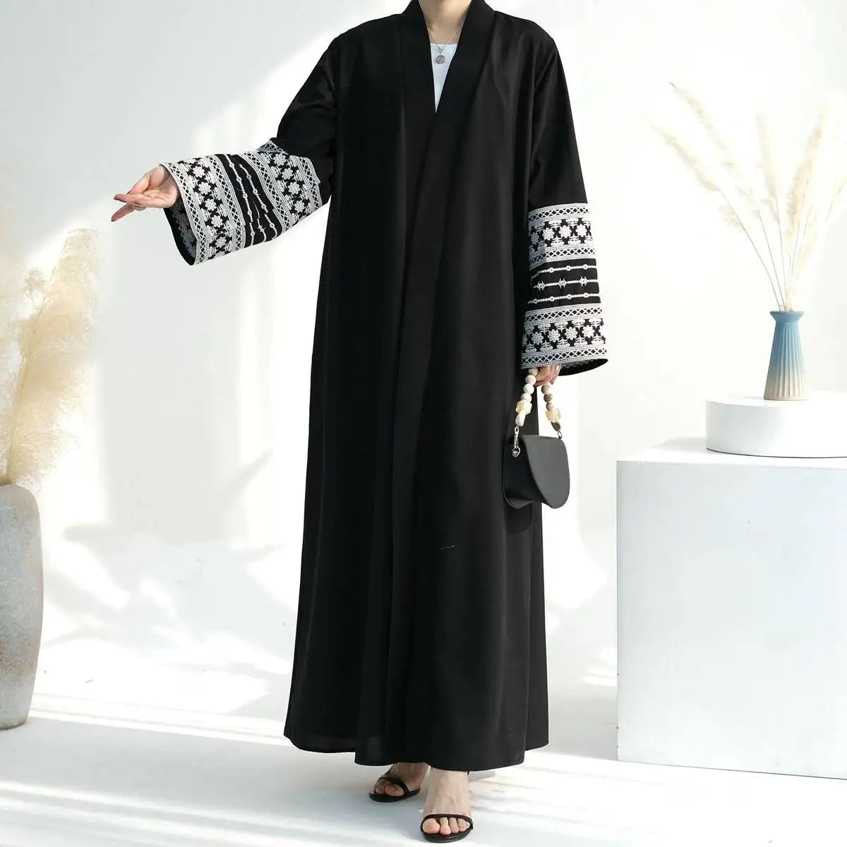 Elegant Embroidered Sleeve Cardigan Open Abaya Dress for Women - Perfect for Prayer, Modest Fashion & Special Occasions