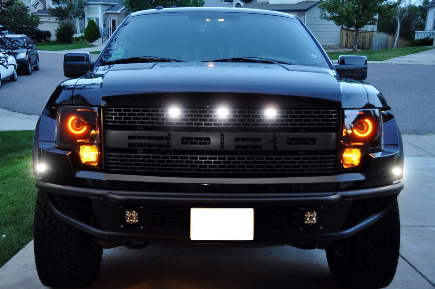 iJDMTOY 7-Piece Clear Lens 84-SMD LED Grille Running Lights & Side Marker Lights Kit for 2010-2014 Ford Raptor (Front White/Rear Red) - Upgrade Your Truck's Style & Visibility for Off-Roading & Night Driving