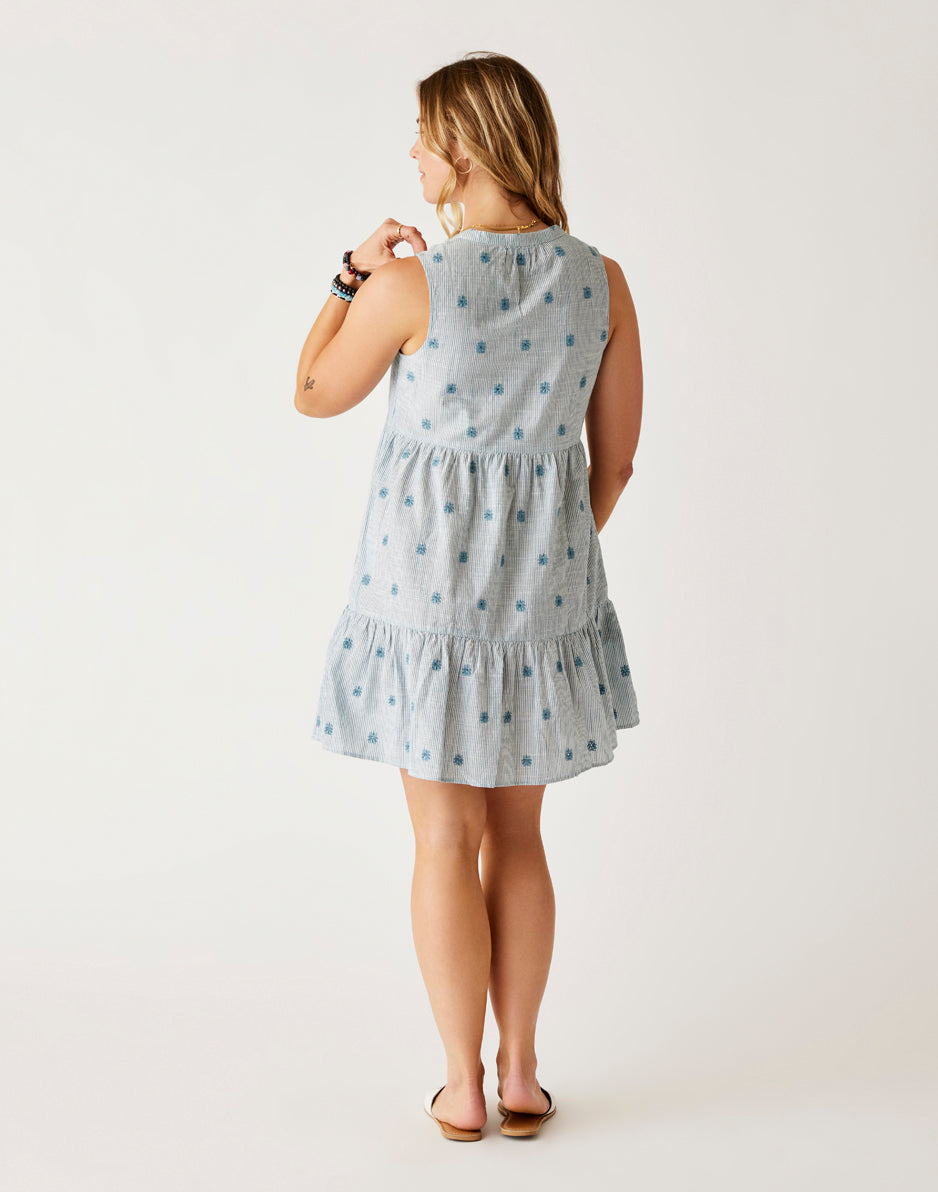 Nellie Eyelet Dress in Blue - Floral Lace Summer Dress for Women, Perfect for Beach Vacations, Weddings, and Casual Outings