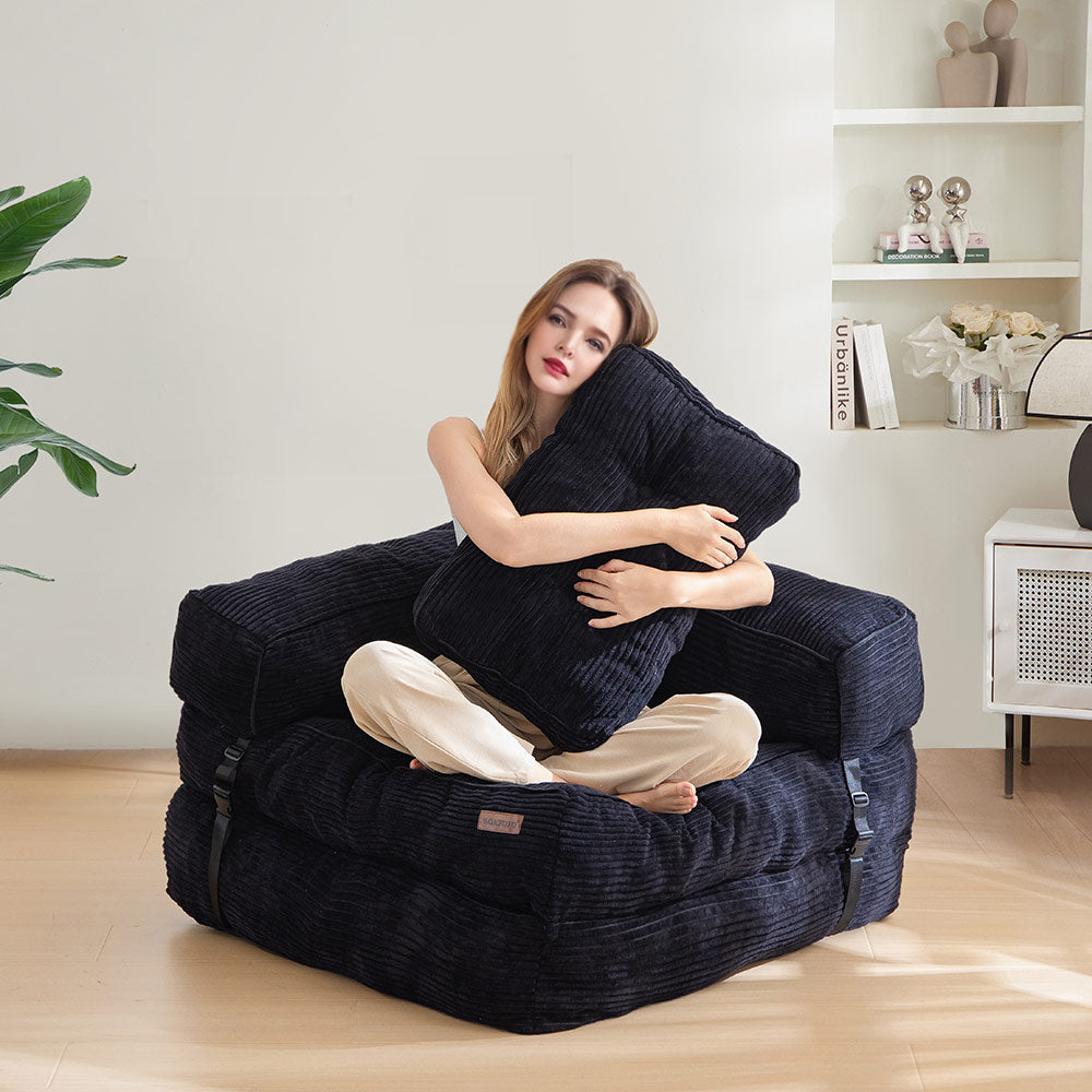 MAXYOYO L-Shaped Convertible Folding Sofa Bed with Armrest - Foldable Sleeper Sofa for Small Spaces, Guest Room & Studio Apartment - Black