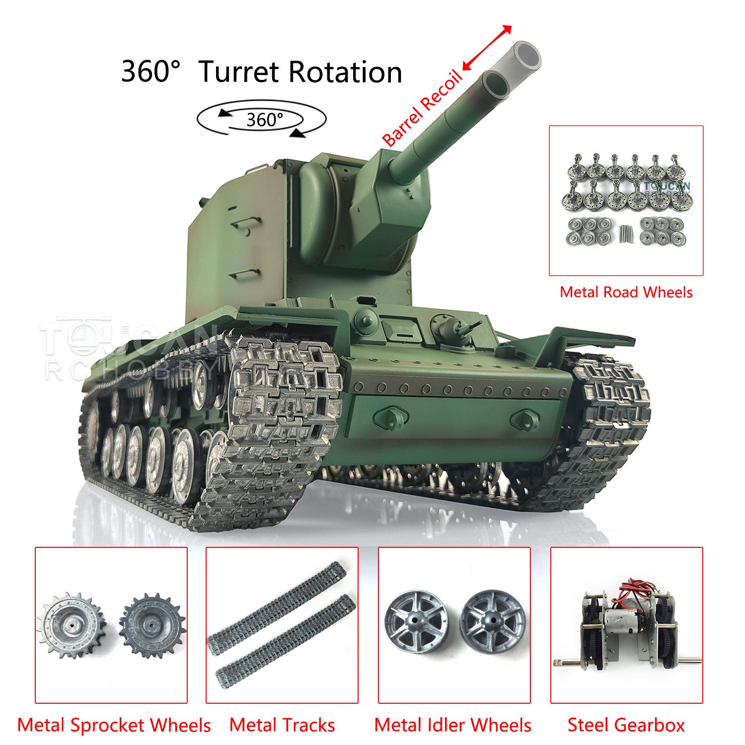 1/16 Henglong KV-2 Gigant RC Tank - 7.0 Custom Painted Metal Road Wheels, Radio Controlled Tracks - Ready-to-Run Soviet Military Model 3949-360 | Collectible Display & Outdoor Battle Simulation