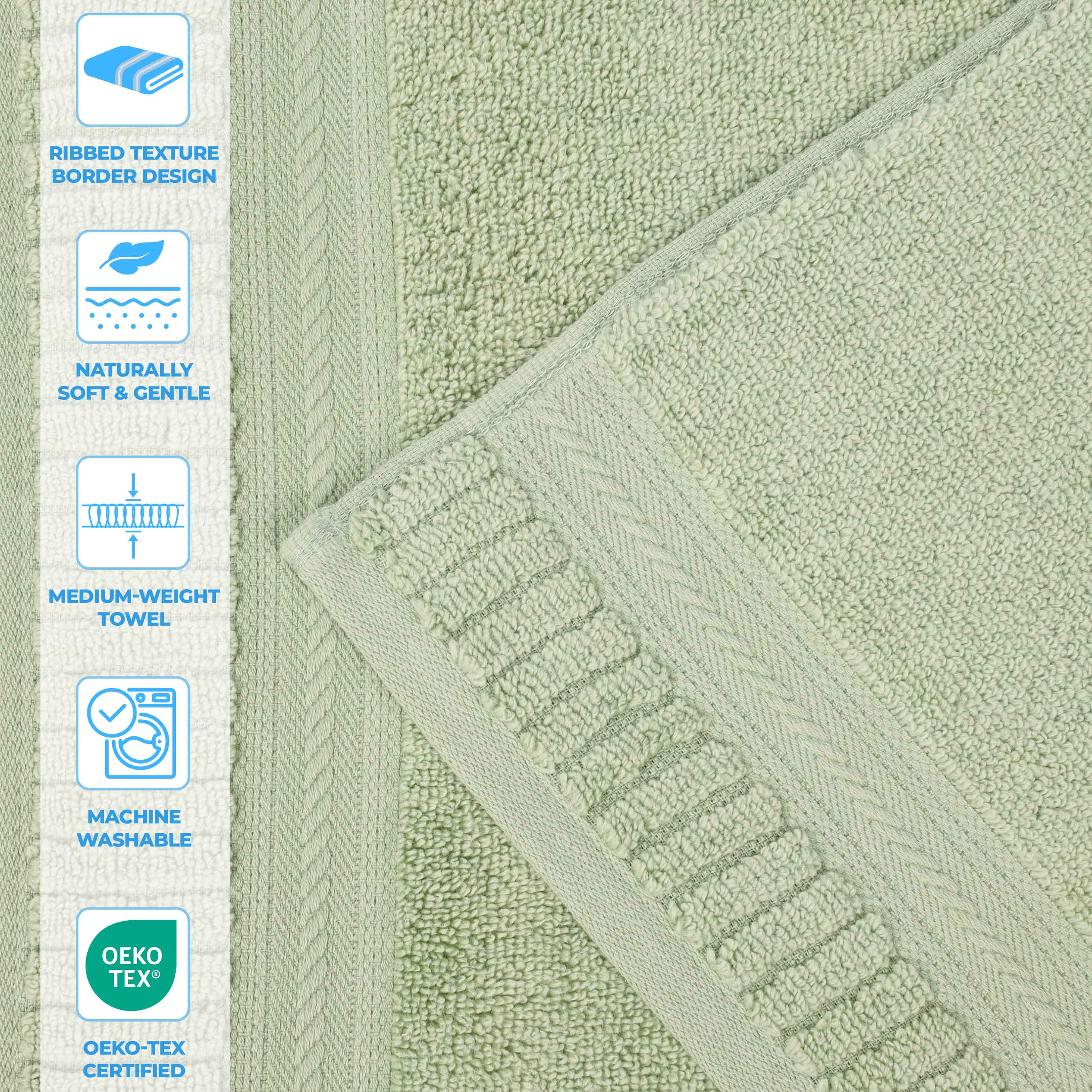Premium Venice Zero Twist Cotton Medium Weight Face Towels - Soft & Absorbent, Set of 12 for Bathroom, Spa & Gym Use