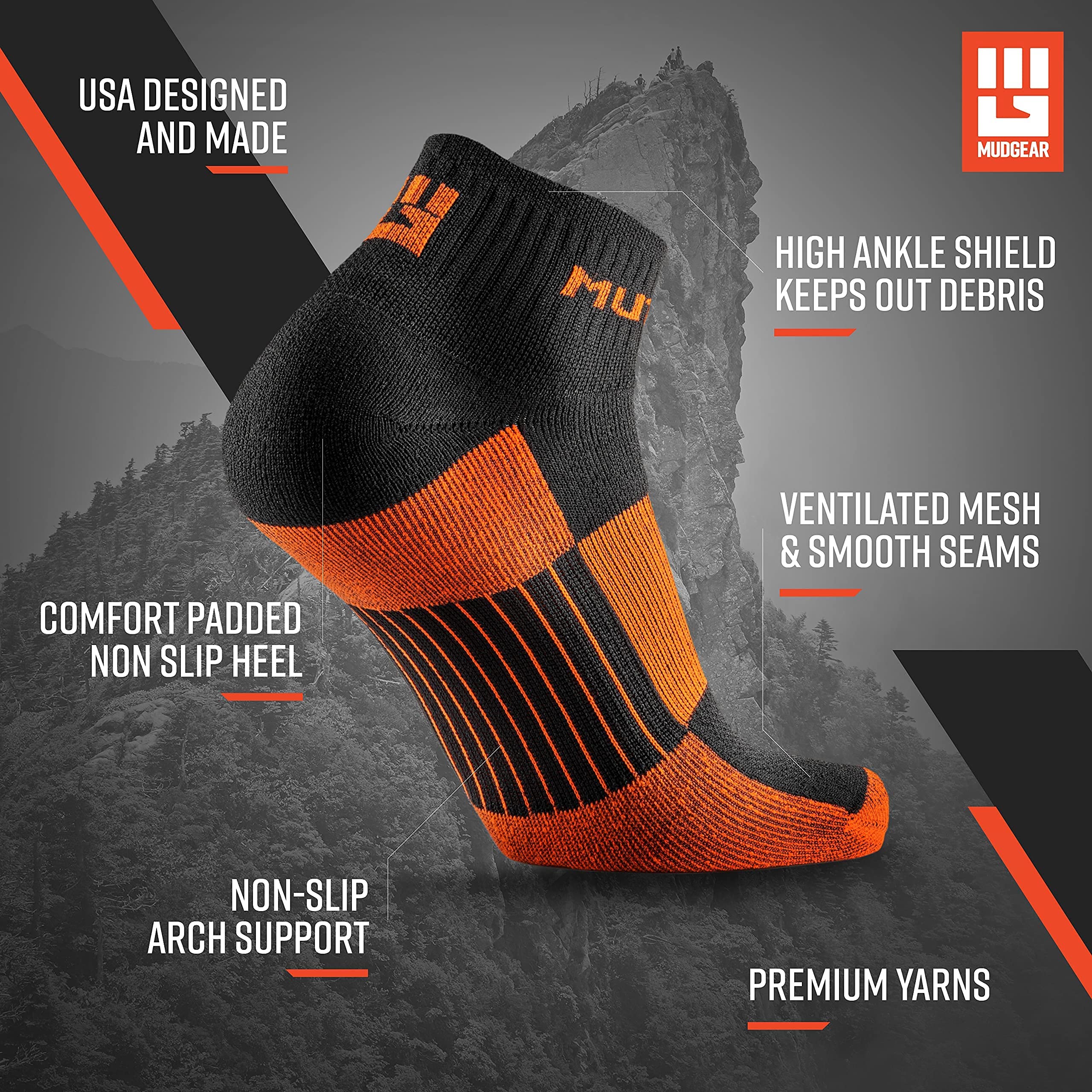 Premium Trail Running Socks Bundle - 1 Pair Tall Compression Socks + 2 Pairs Quarter Length Socks for Men & Women (Black/Orange, Large) - Perfect for Hiking, Marathon & Outdoor Sports