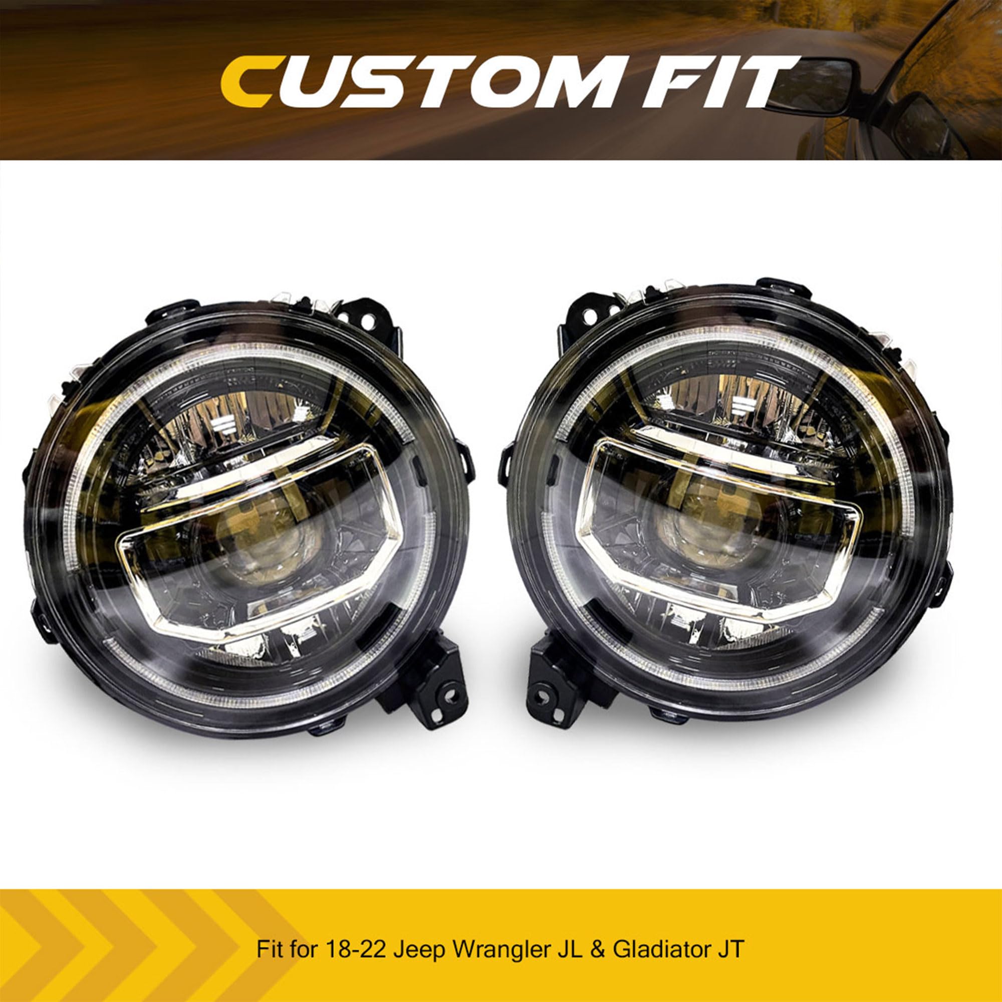 Upgraded LED Halo Headlights for Jeep Wrangler JL & Gladiator JT (2018-2022) | Durable & Bright Off-Road Lighting for Night Driving & Adventure