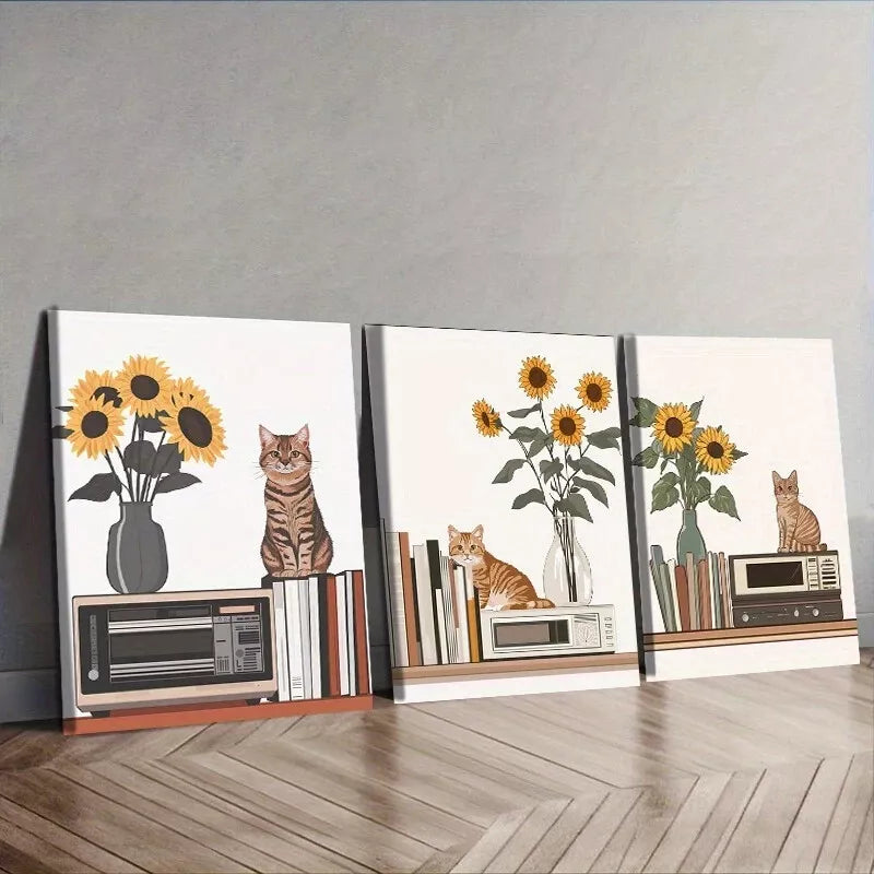 3-Piece 'Cat Sitting on Table' Framed Wall Art Set - 40x60cm High Quality Canvas Prints | Australian Made | Ready to Hang | Perfect for Living Room, Bedroom & Office Decor