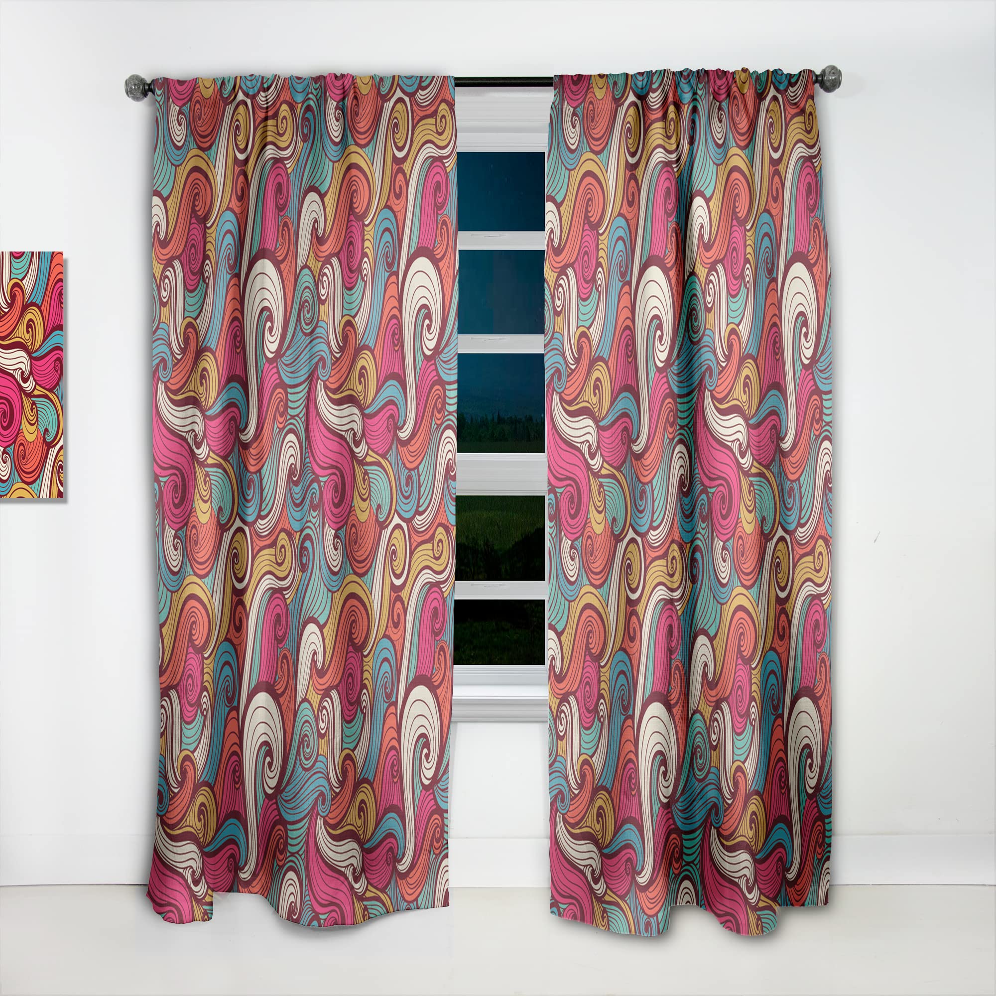DesignQ Thermal Insulated Curtains - Color Waves Pattern Blackout Drapes for Bedroom & Living Room, Single Panel 52x108 Inches - Perfect for Energy Efficiency & Light Control