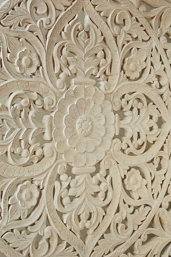 Hand Carved Indian Solid Wooden Bed Frame - White | Dynasty | Elegant & Durable Bedroom Furniture for Home Decor