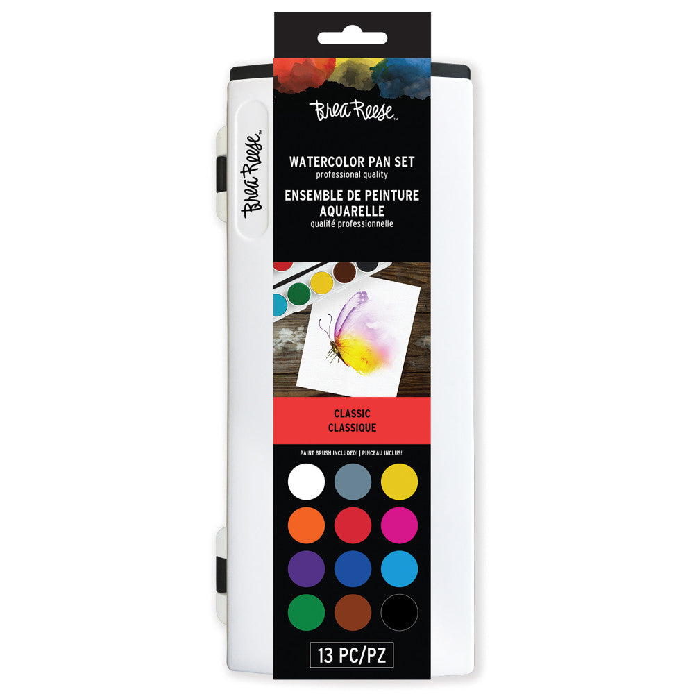Brea Reese Classic Watercolor Pan Set with Brush - 12 Vibrant Colors for Artists, Students & Beginners - Perfect for Sketching, Painting & DIY Art Projects
