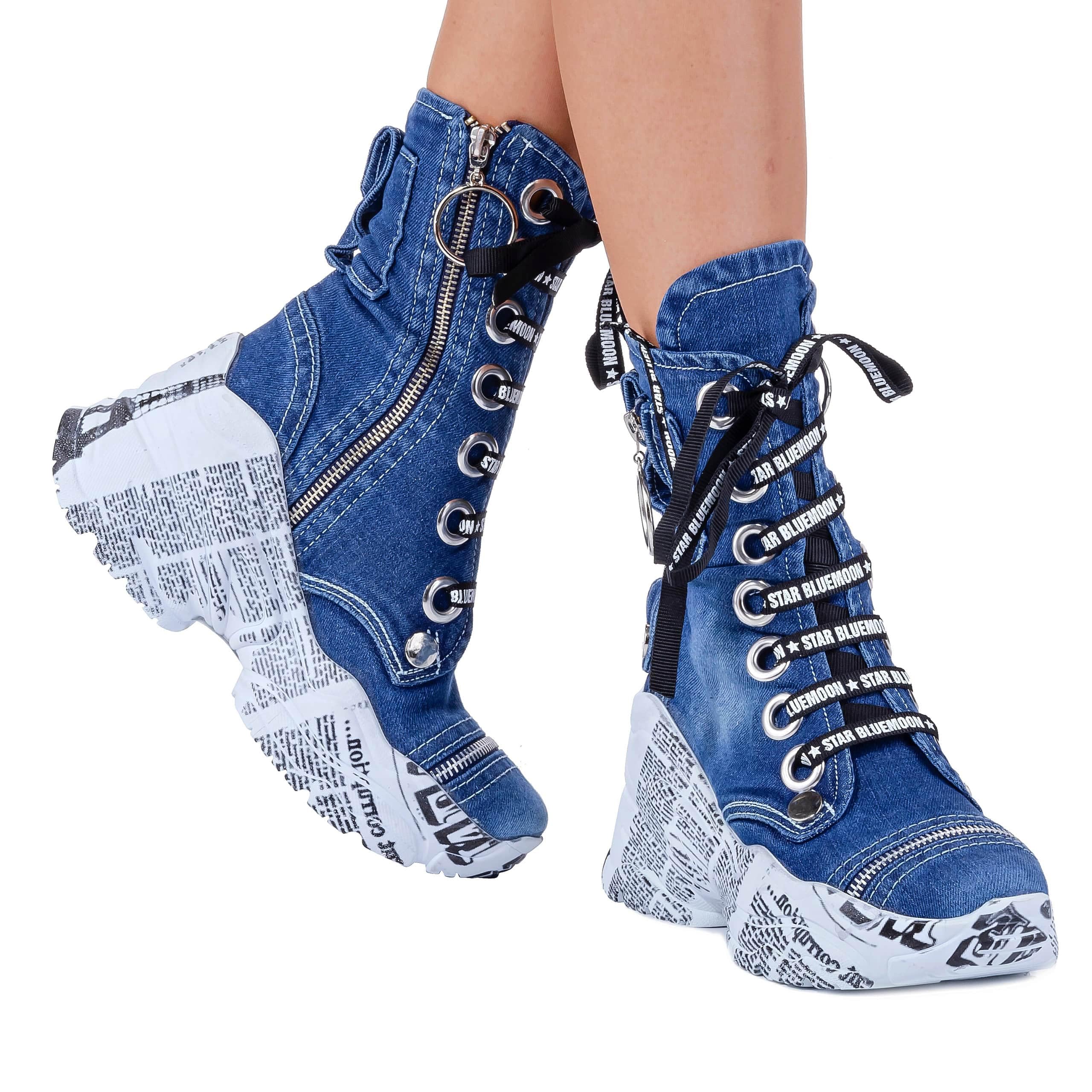 Handmade Women's Sports Boots - High Heel Sexy Boots for Women, Blue Jeans Boots, Fashionable Heeled Shoes, Perfect Birthday Gift for Her - Ideal for Casual Outings, Parties, and Everyday Wear (Size 8)