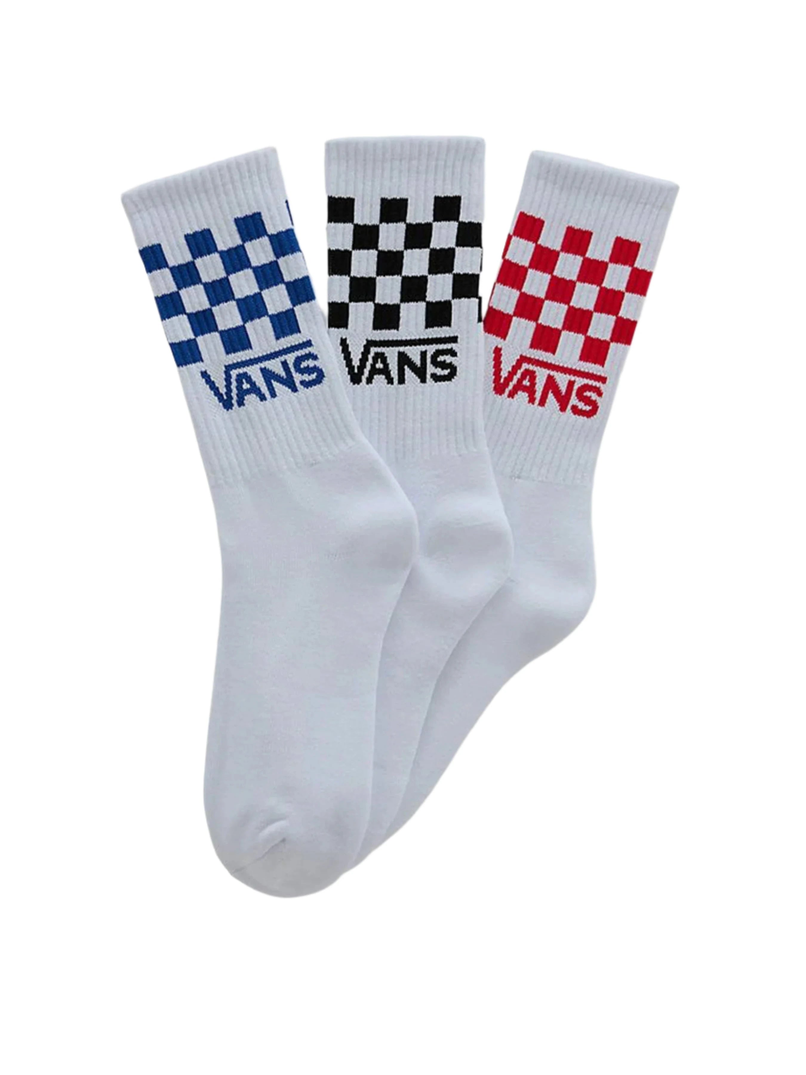 VANS Boys' Drop V Classic Check 3-Pack Crew Socks - Multi Color Casual Athletic Socks for School, Sports & Everyday Wear