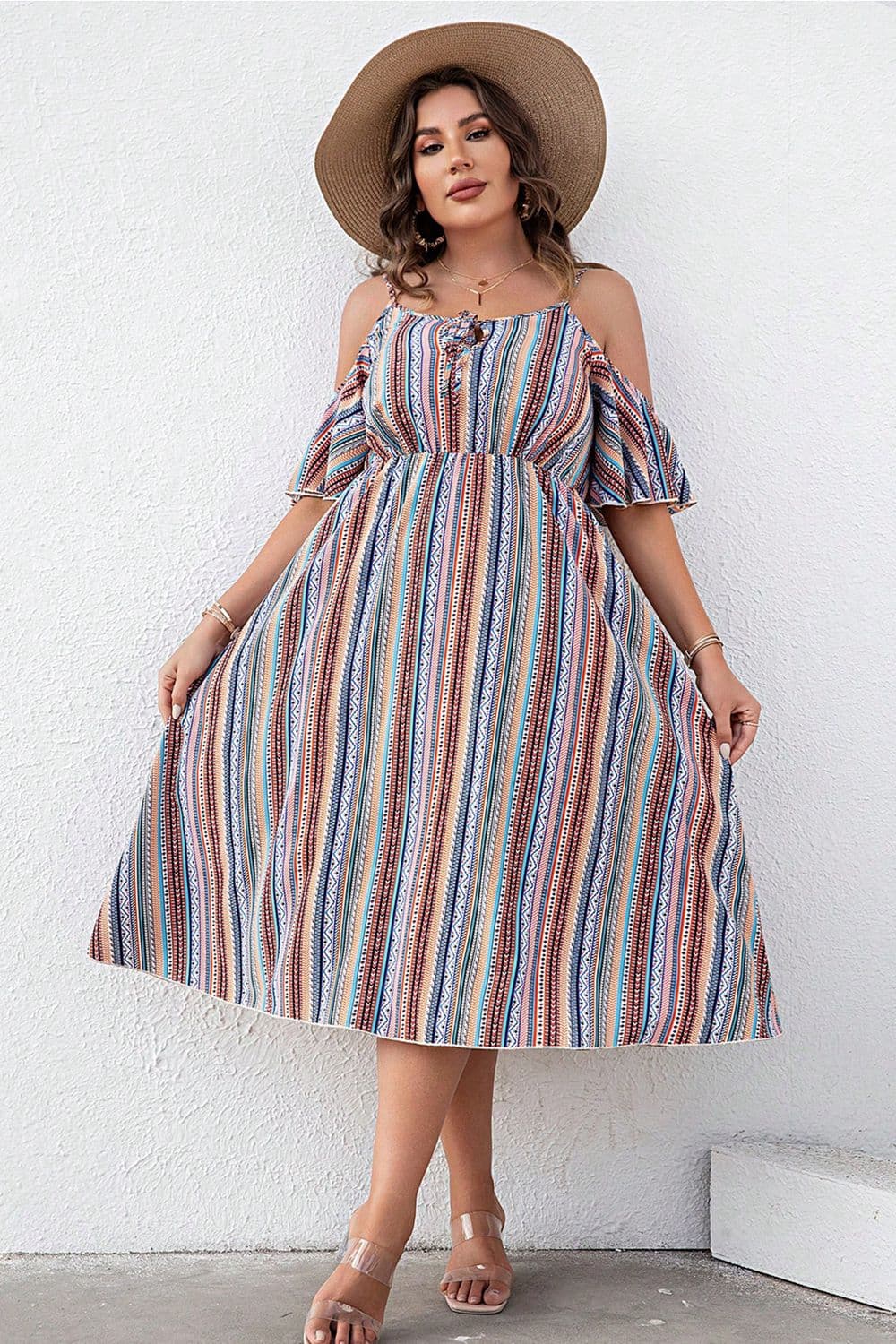 Plus Size Striped Beach Dress for Women - Flowy Summer Maxi Dress with Pockets | Perfect for Vacations, Pool Parties & Tropical Getaways