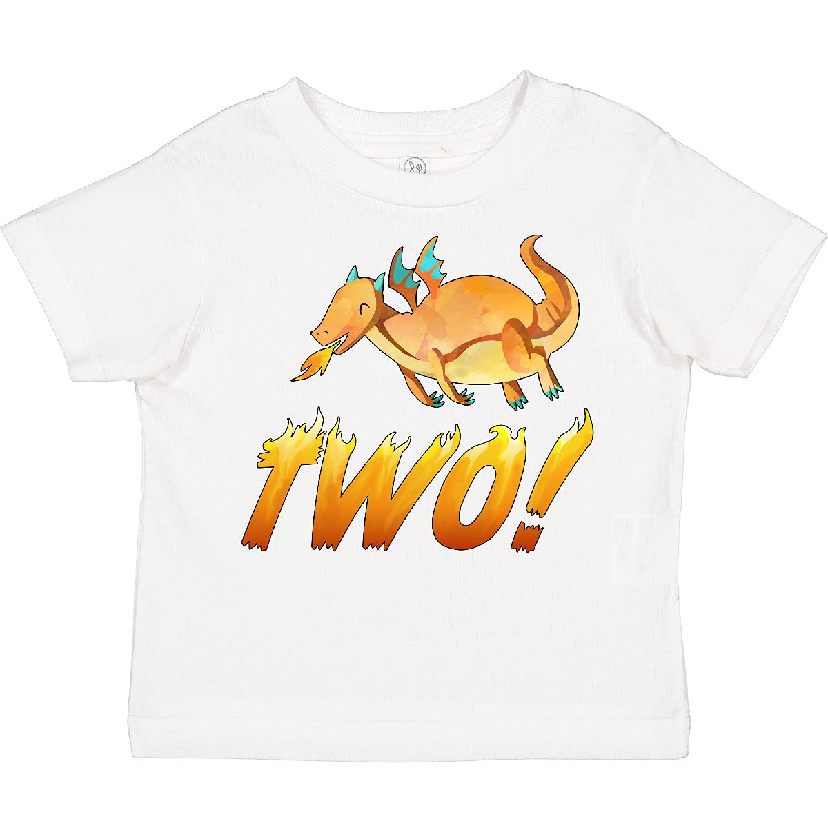 inktastic 2 Second Birthday Orange Dragon Breathing Fire Toddler T-Shirt - Fun Party Outfit for Boys & Girls Birthday Celebration