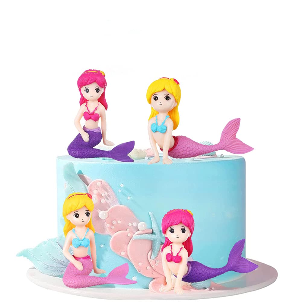 4pcs Mermaid Cake Toppers - Birthday Party Decorations, Wedding Cake Topper Figures, Mermaid Doll Toys for Cake Decorating - Perfect for Birthday Parties, Baby Showers & Wedding Celebrations