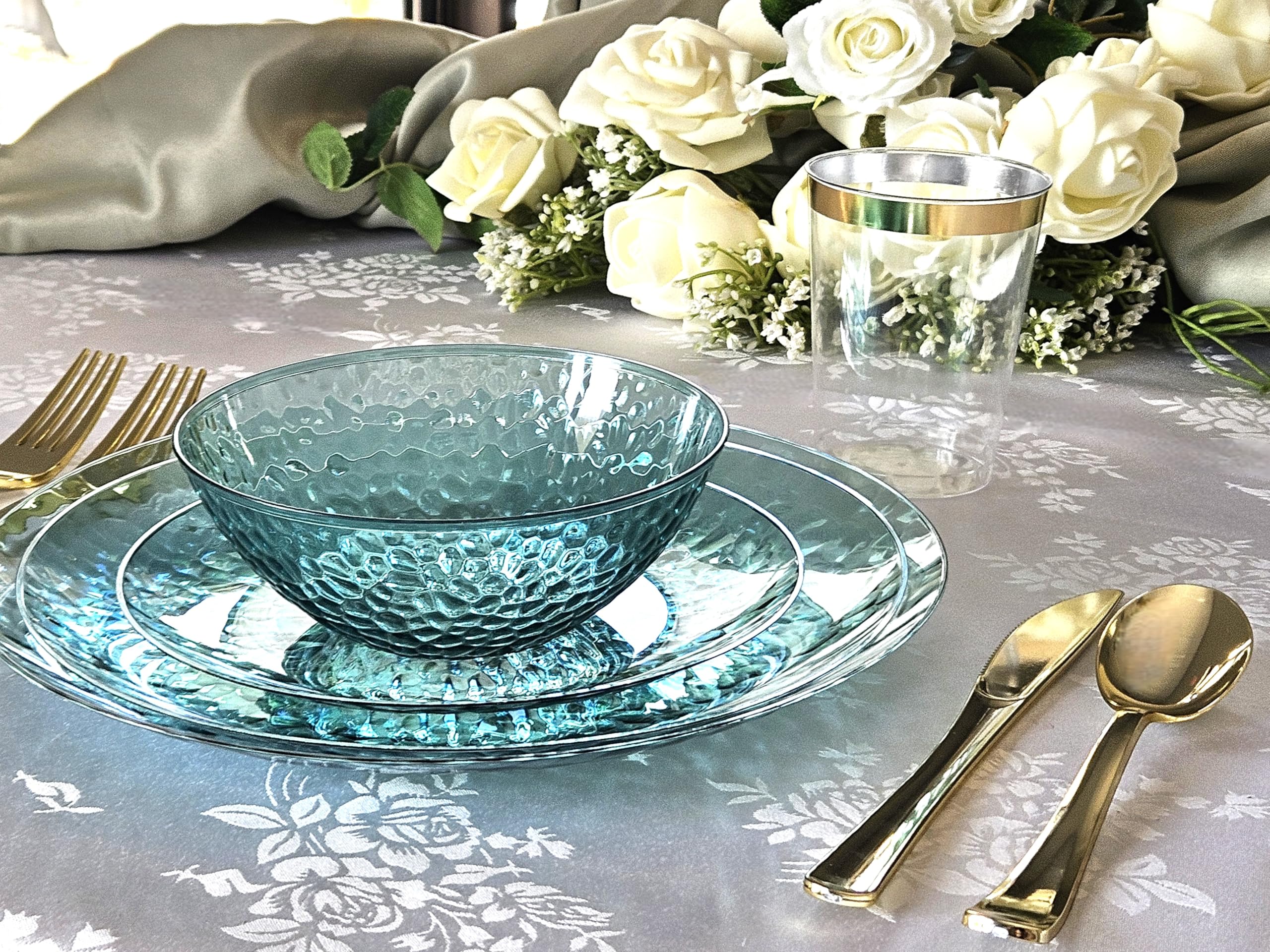 60 Pack Disposable Plastic Plates - 9 Inch Luncheon Plates for Wedding, Party & Events - Coastal Clear Blue - Perfect for Birthday, Baby Shower & Outdoor Gatherings