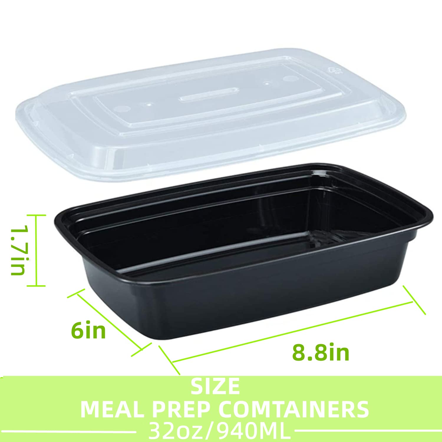 15-Pack 32 oz Plastic Meal Prep Containers with Lids - Leakproof Rectangular Food Storage Box for Restaurants, Kitchens & Takeout | Freezer, Microwave & Dishwasher Safe | Perfect for Meal Prepping, Leftovers & Food Delivery Services