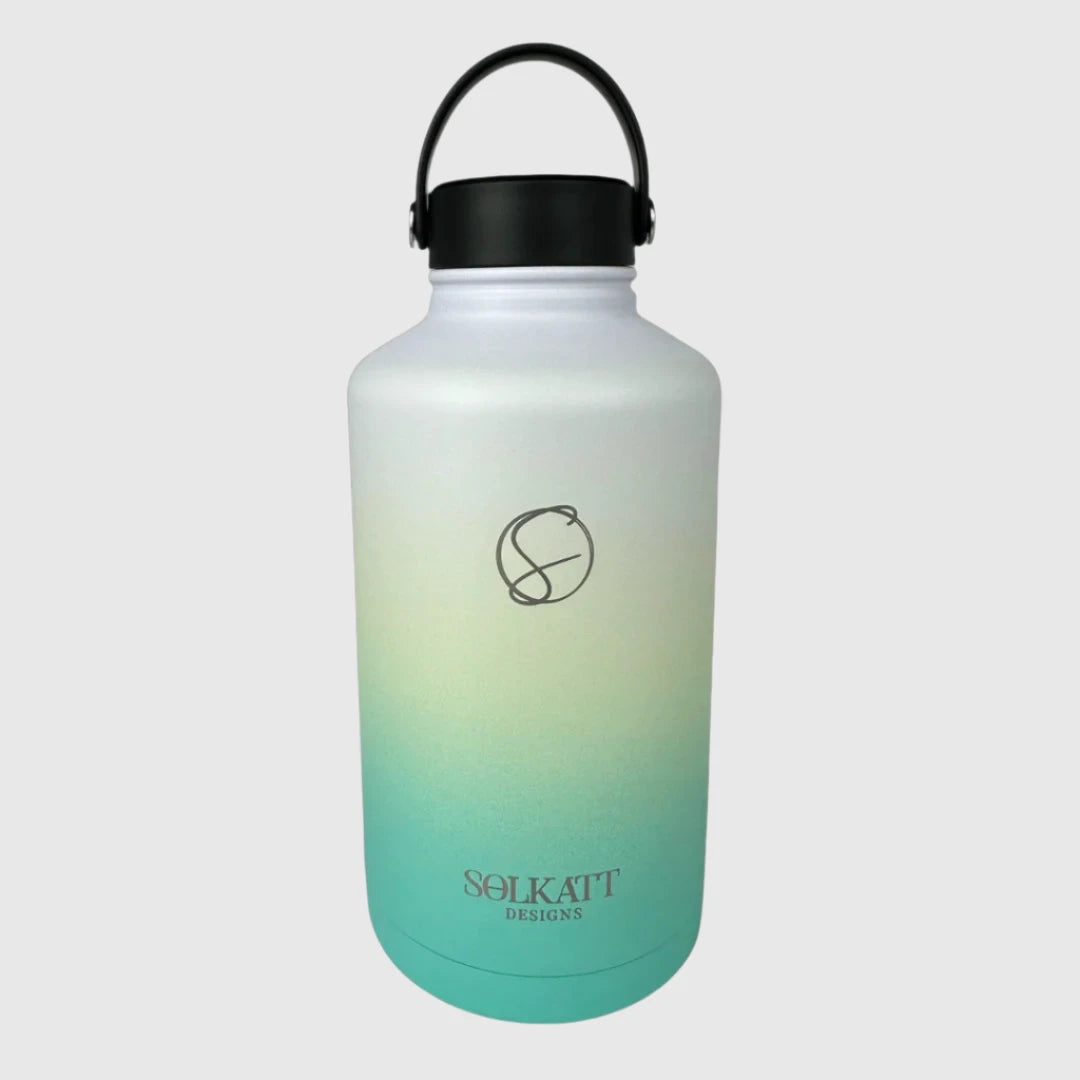 Premium Ocean Aqua Insulated Water Bottle 1.9L (64oz) - Stainless Steel Vacuum Flask with Leakproof Lid - Keep Drinks Cold 24Hrs/Hot 12Hrs - Perfect for Gym, Hiking, Camping & Outdoor Activities
